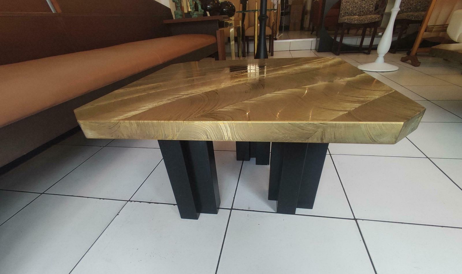 Etched Brass Coffee Table By Christian Krekels, Signed , Circa 1975 photo Furniture
