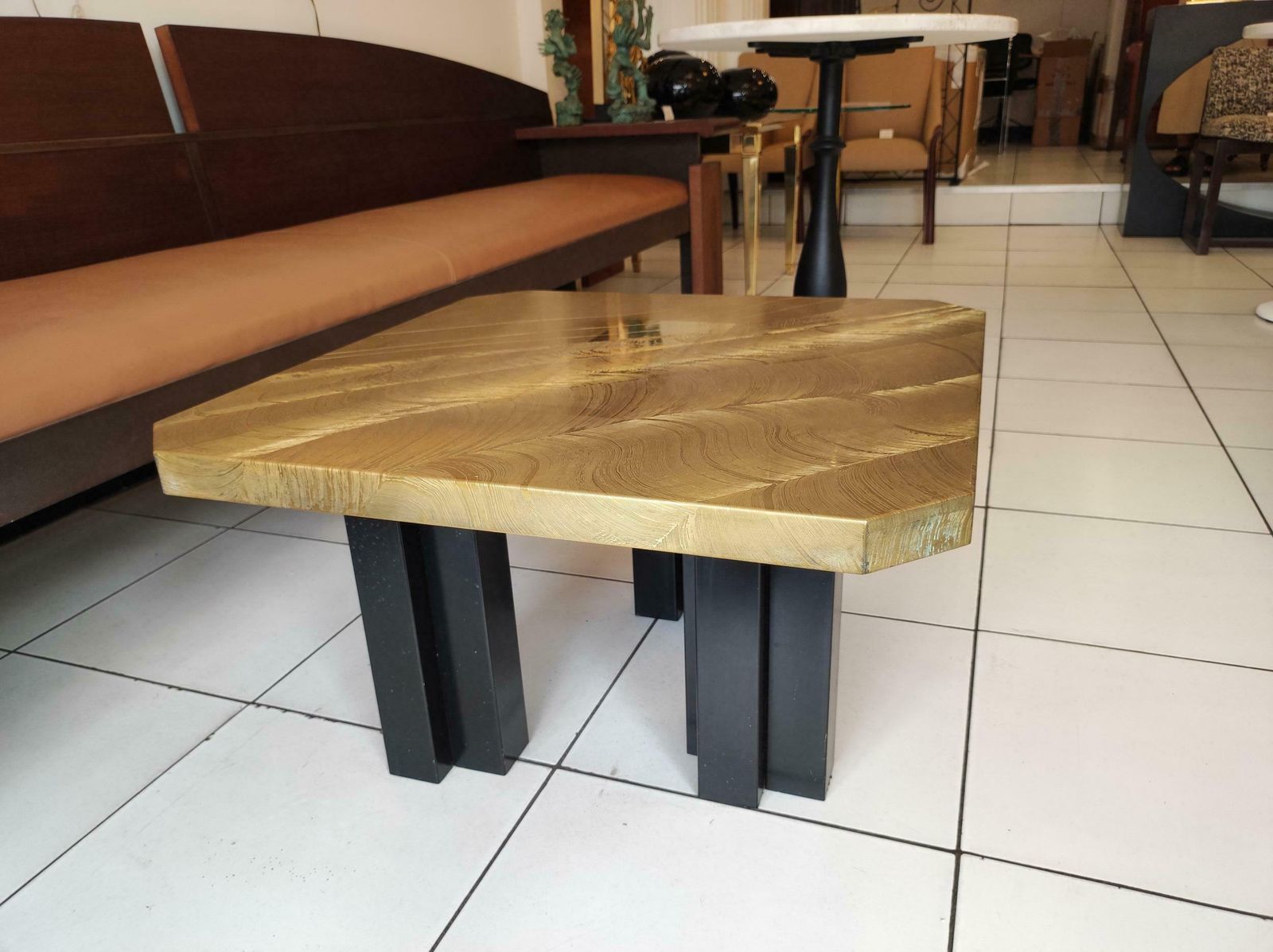 Etched Brass Coffee Table By Christian Krekels, Signed , Circa 1975 photo buy