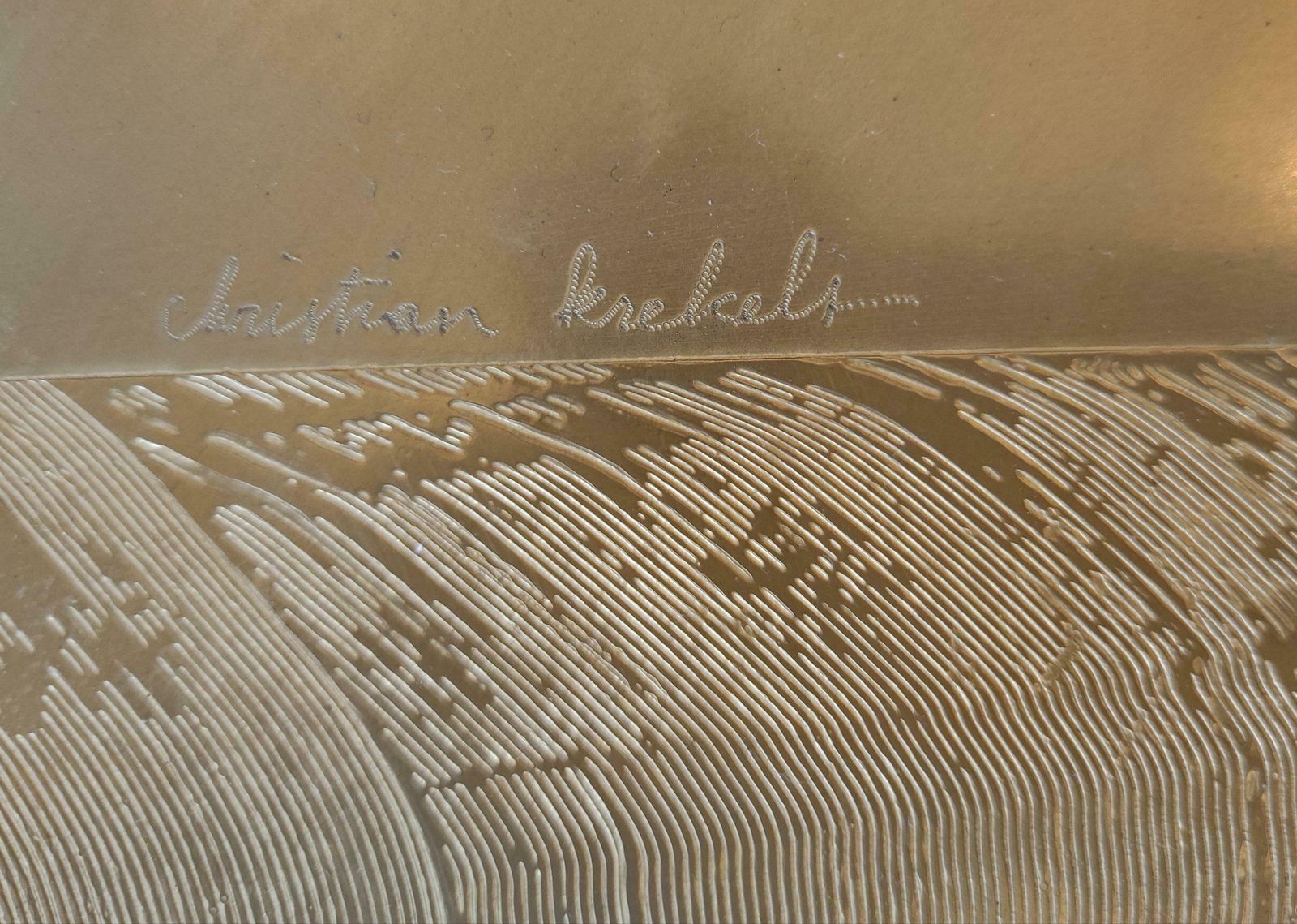 photo for sale Etched Brass Coffee Table By Christian Krekels, Signed , Circa 1975