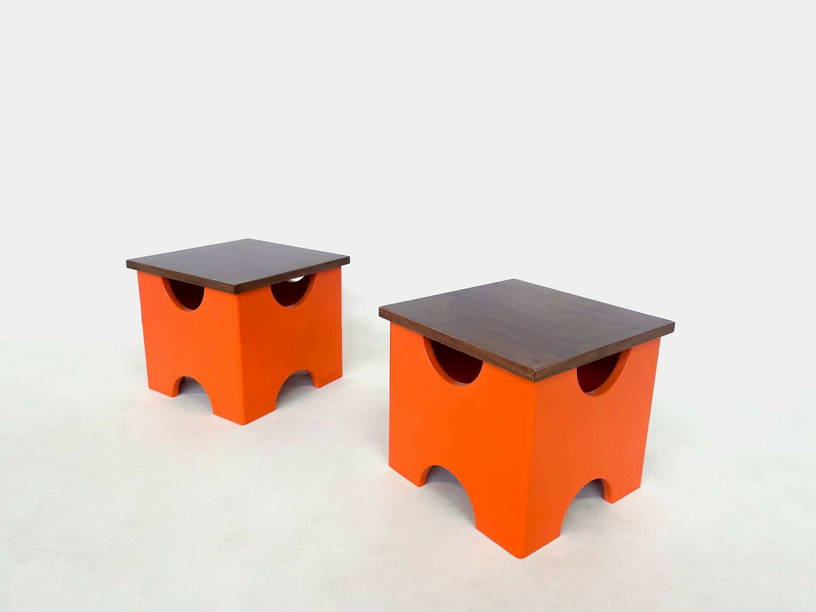 Pair Of Mid Century Modern Orange "Dado" Stools By Ettore Sottsass photo furniture