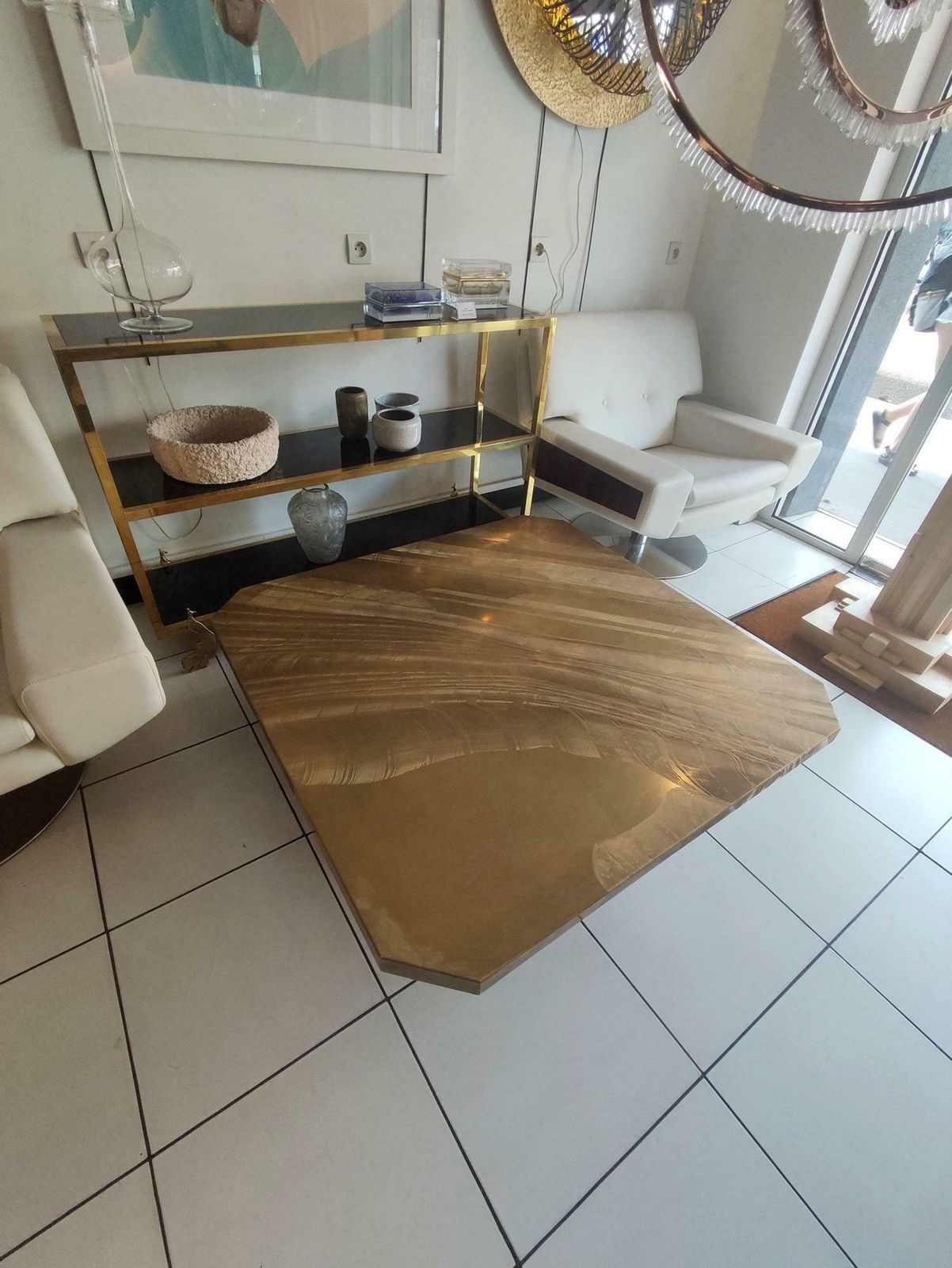 Large Etched Brass Coffee Table By Christian Krekels, Signed , Circa 1975 photo buy
