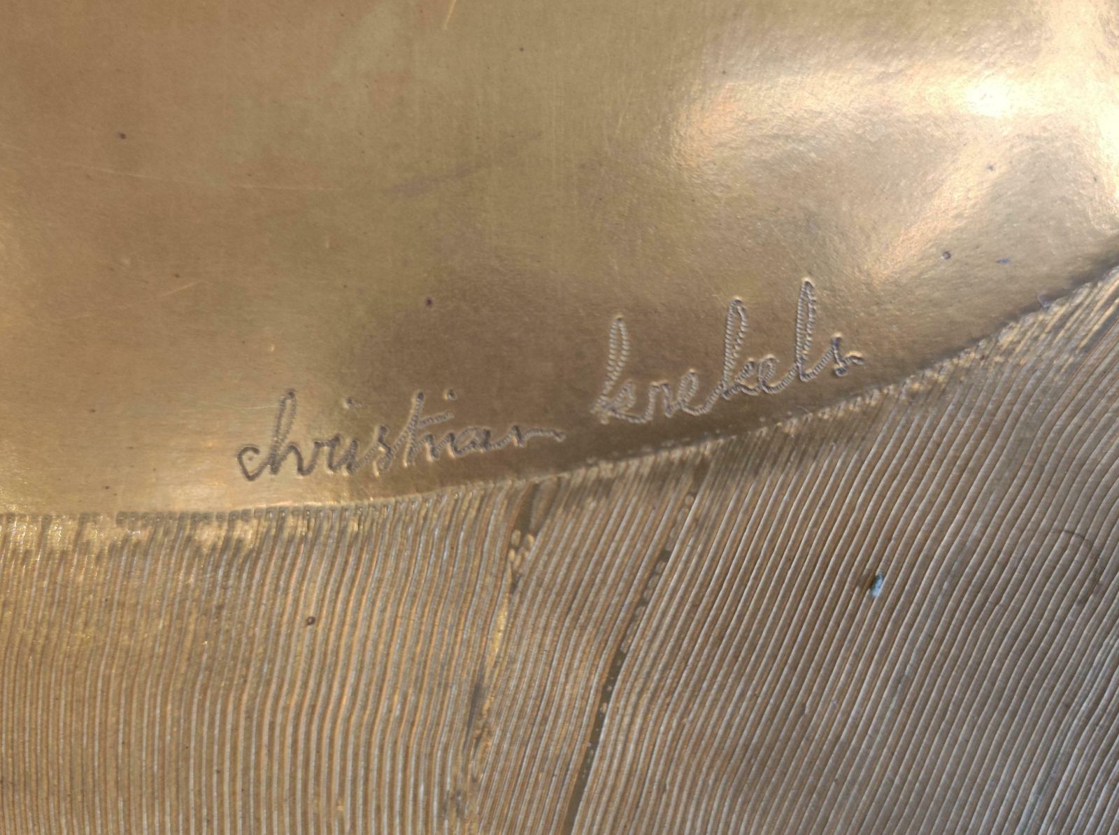photo vinterior Large Etched Brass Coffee Table By Christian Krekels, Signed , Circa 1975