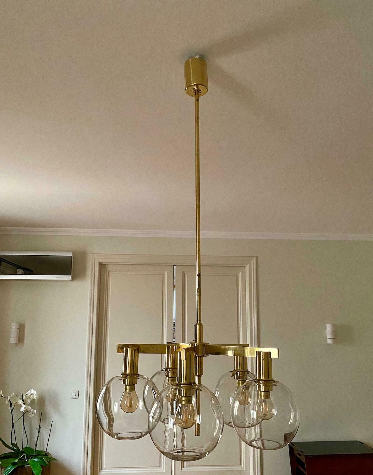 Hans Agne Jakobsson Brass Chandelier With Five Globes photo for sale