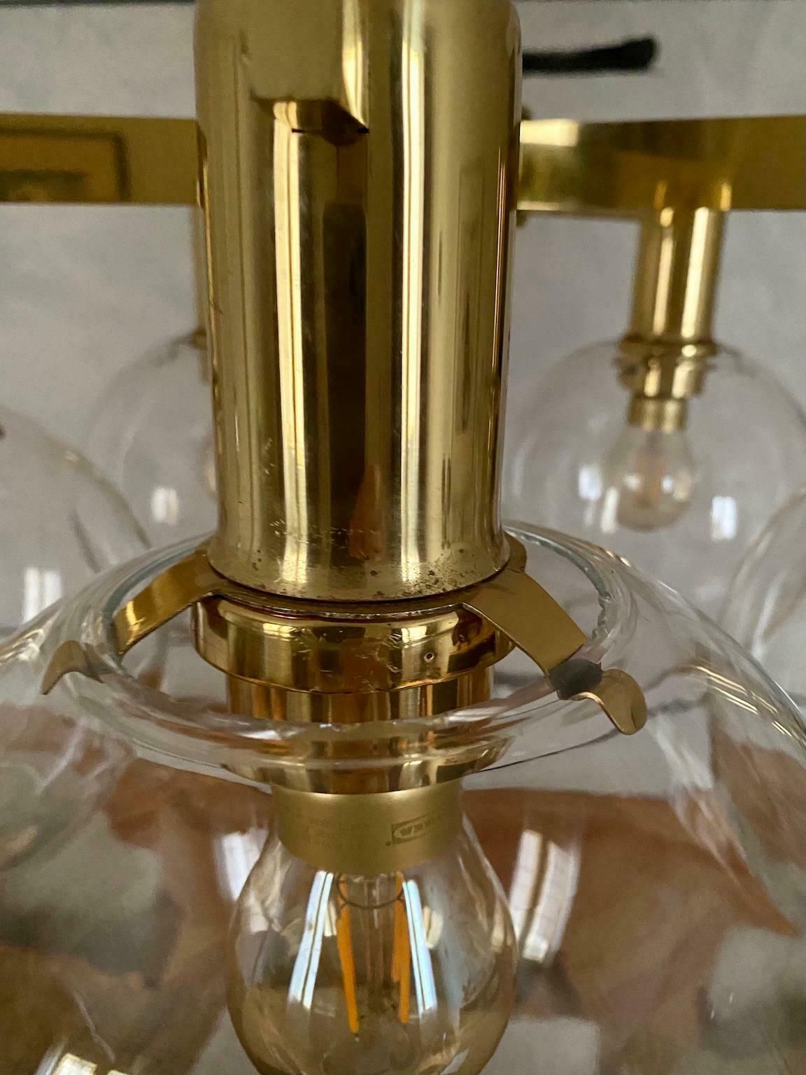 Hans Agne Jakobsson Brass Chandelier With Five Globes photo buy