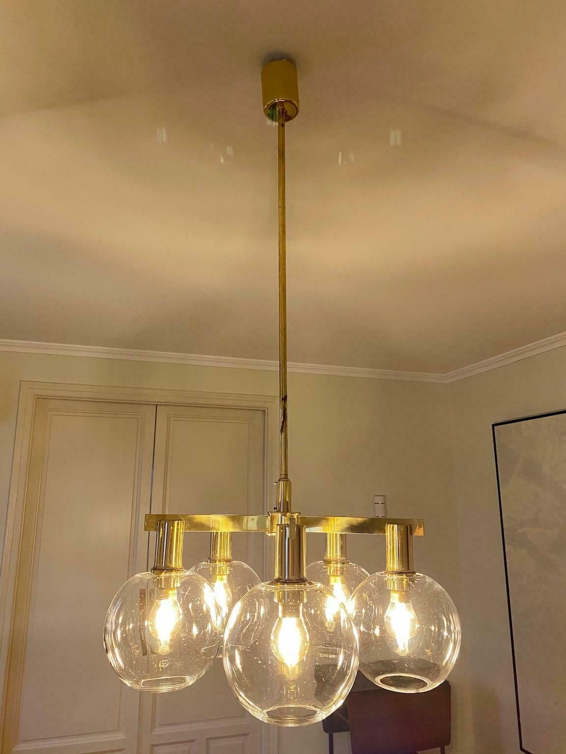 Lighting Hans Agne Jakobsson Brass Chandelier With Five Globes photo
