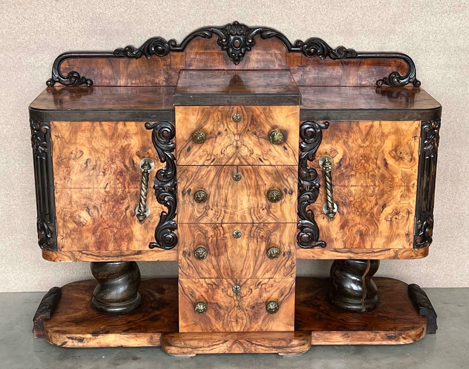 Art Deco Sideboard Or Buffet Burr & Ebonized Walnut Bookmatched, Spain photo for sale