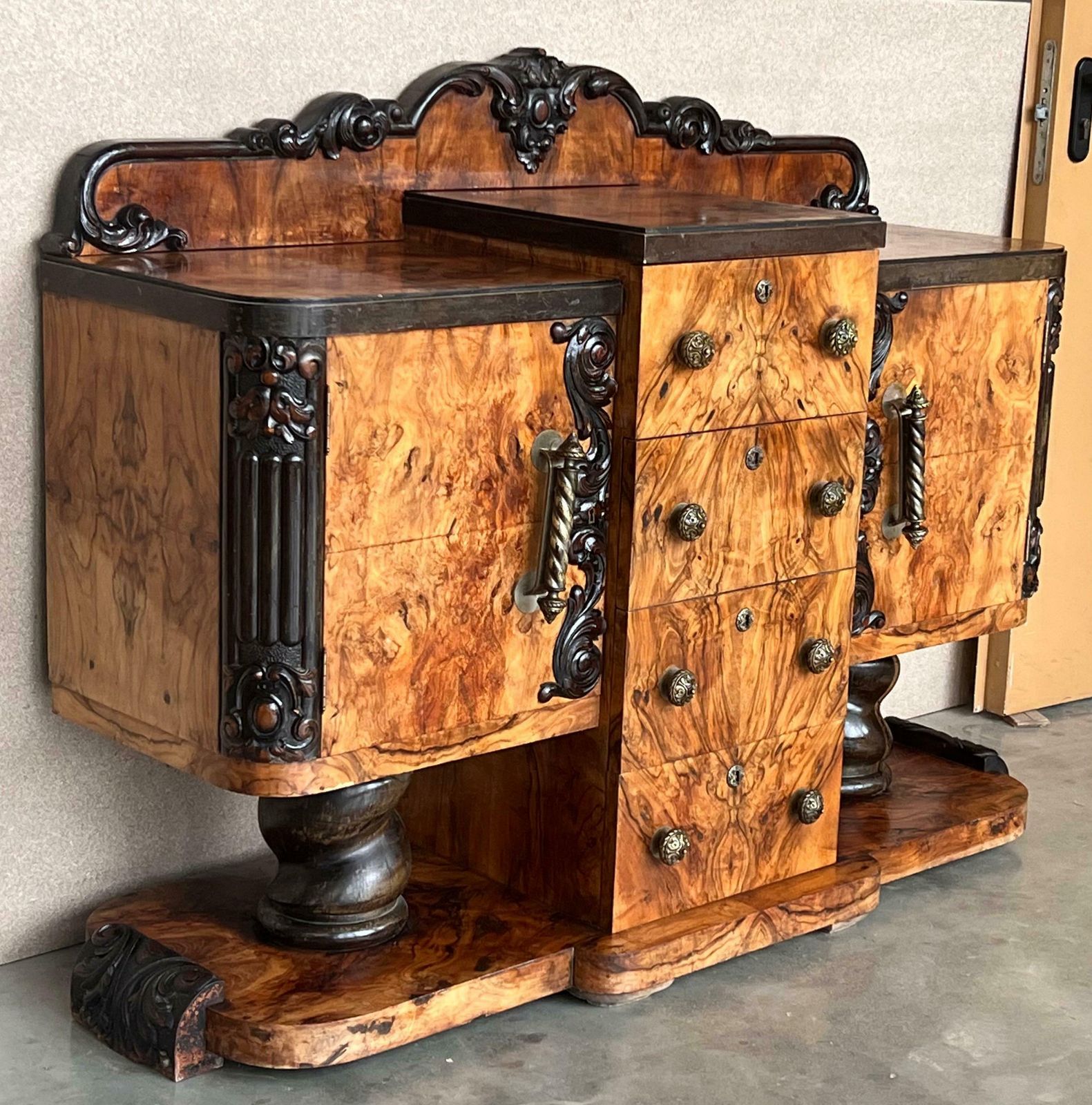 Art Deco Sideboard Or Buffet Burr & Ebonized Walnut Bookmatched, Spain photo Furniture