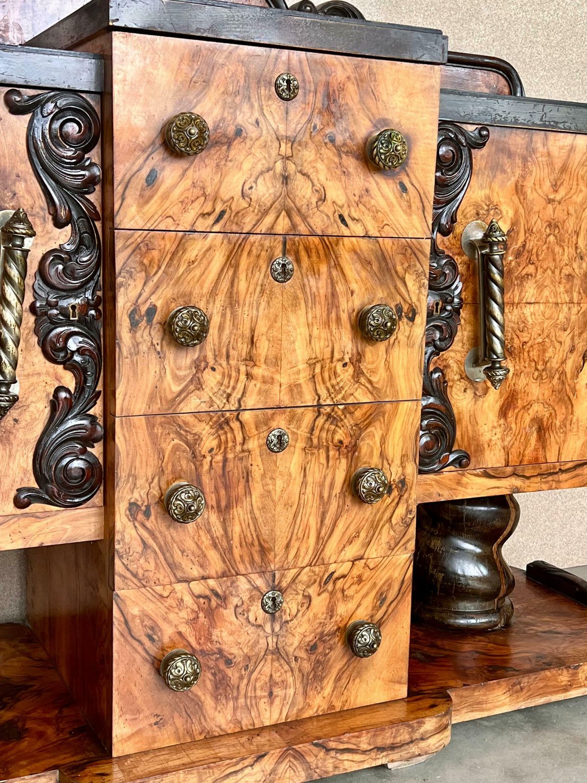 photo furniture Art Deco Sideboard Or Buffet Burr & Ebonized Walnut Bookmatched, Spain