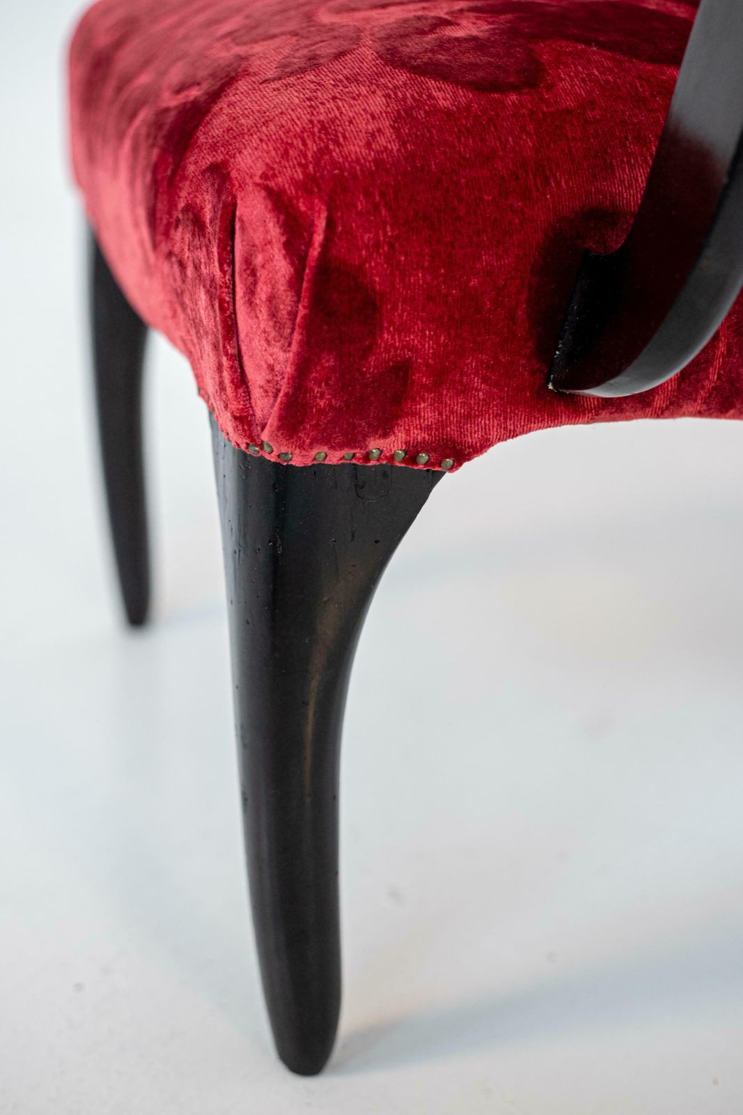 Gilbert Rohde Att. Pair Of American Armchairs In Red Velvet Damask And Wood photo for sale