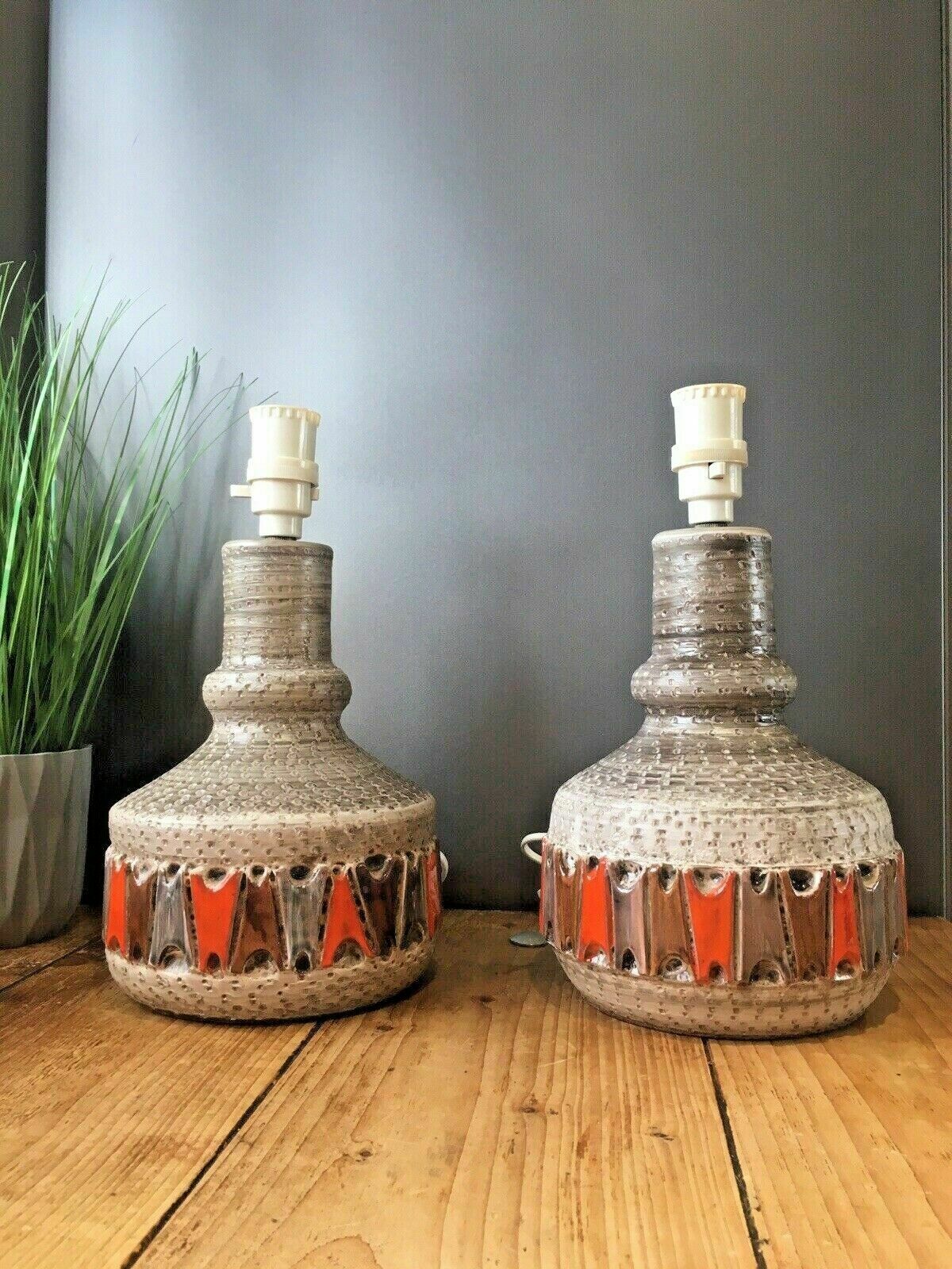 1 Superb 50s Mcm Italian Pottery Fratelli Fanciullacci Orange Lamp Base Abstract photo for sale