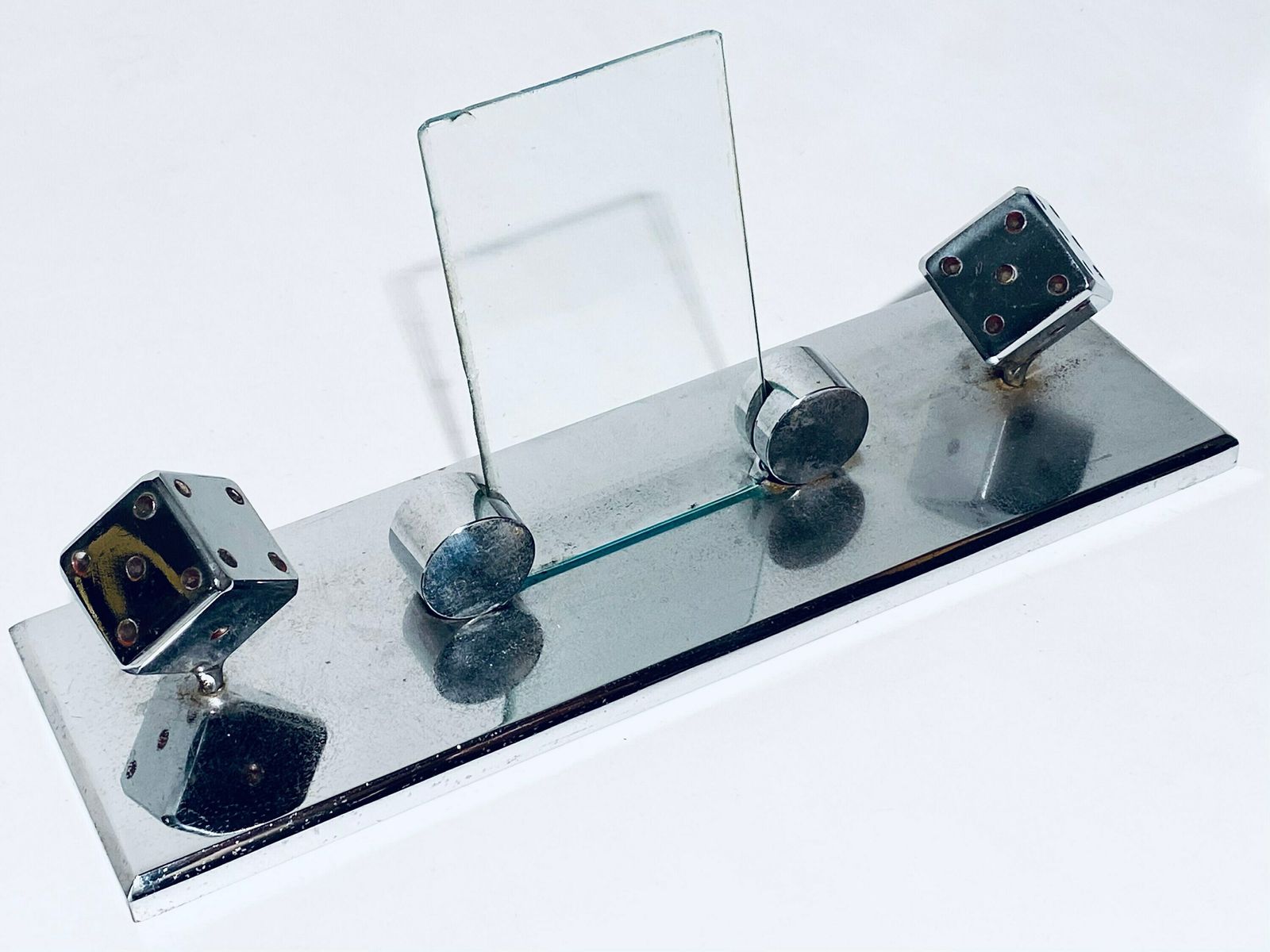 Art Deco Chrome Desk Decoration Picture Frame / Chrome Dice / Vintage Decor 1910s photo Home Decor