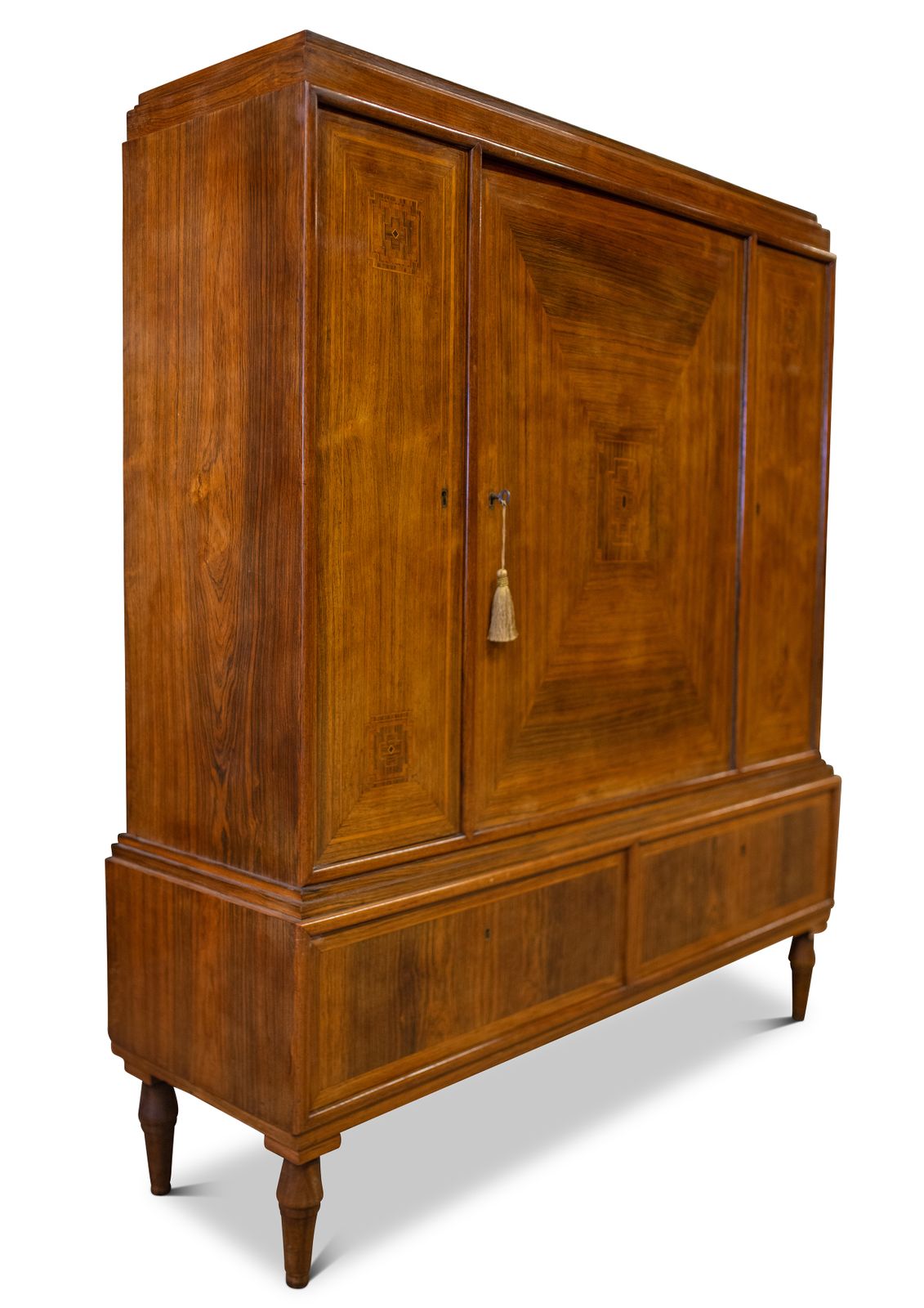 A Grand Rosewood Three Doored Fitted Salon Cabinet With Geometrically Veneered Fronts Raised On Turned Tapering Legs Ol photo 4150.0