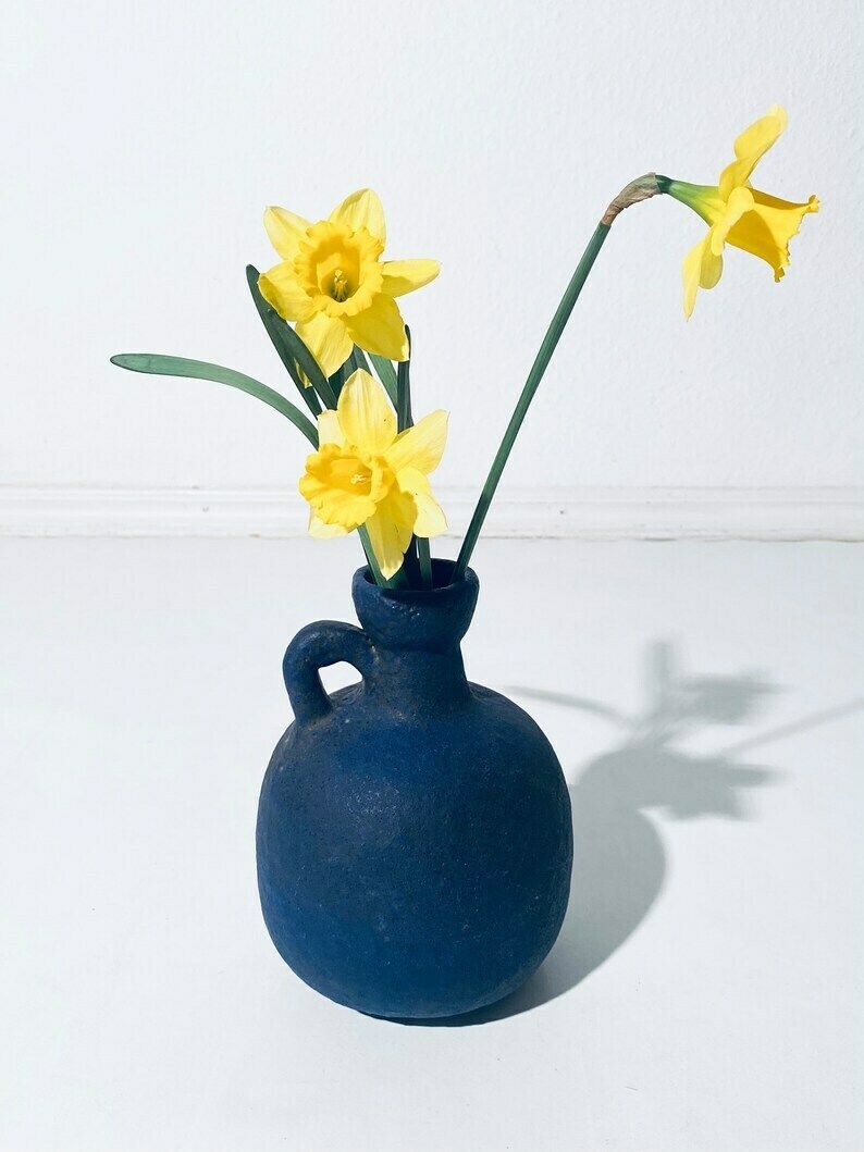 Dark Blue Ruscha Fat Lava Ceramic Jug Vase West Germany / Vintage Decor 1960s photo for sale