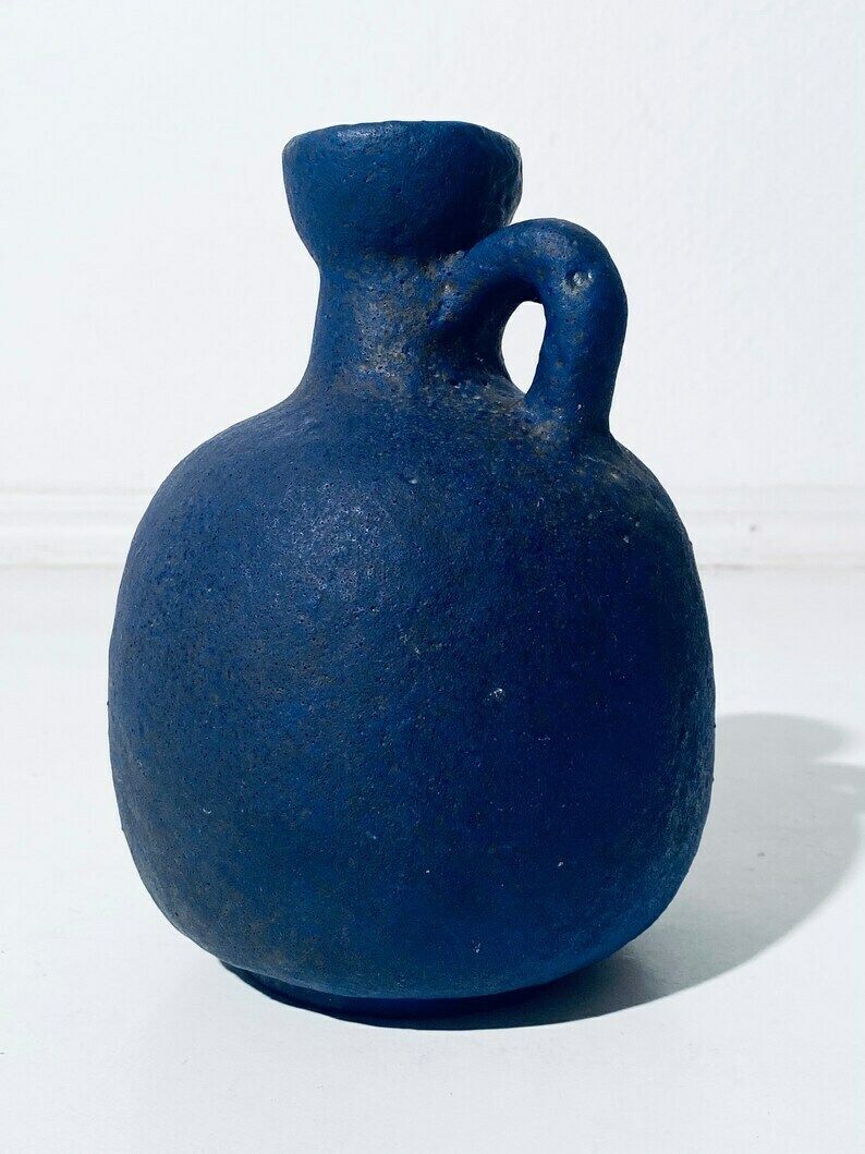 Dark Blue Ruscha Fat Lava Ceramic Jug Vase West Germany / Vintage Decor 1960s photo Home Decor