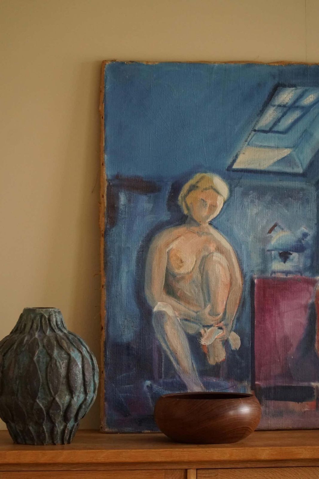 Large Oil On Canvas Painting, Unknown Artist, 1956, Danish Mid Century photo for sale