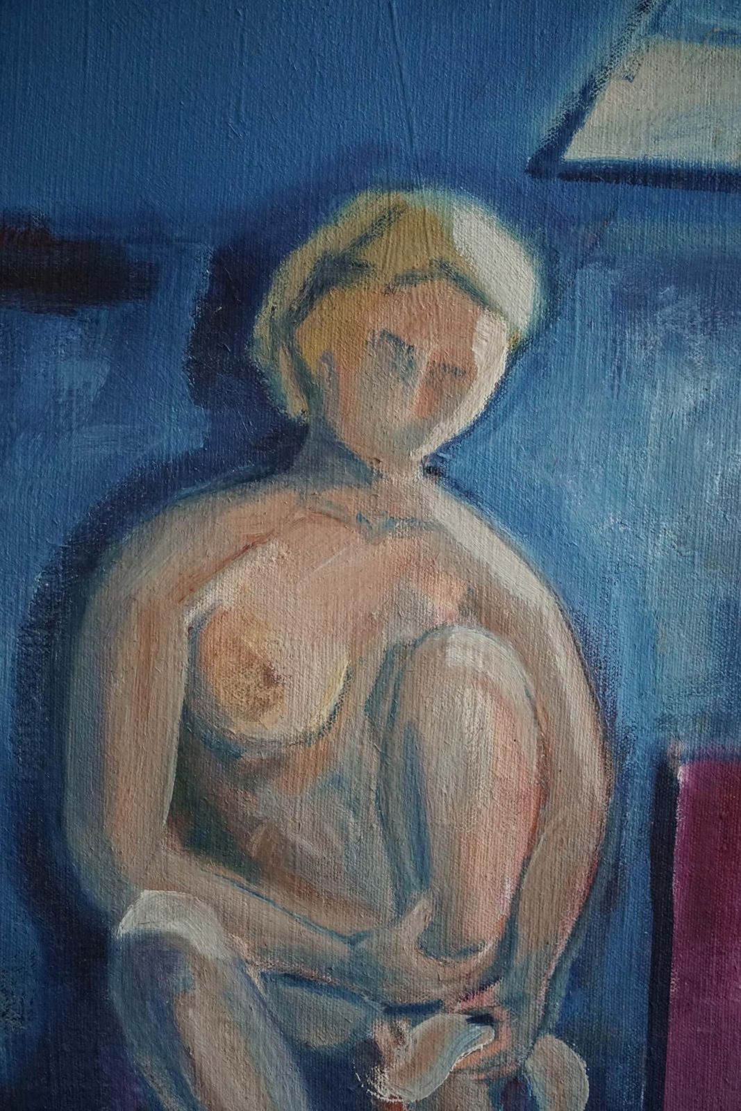 Art Large Oil On Canvas Painting, Unknown Artist, 1956, Danish Mid Century photo