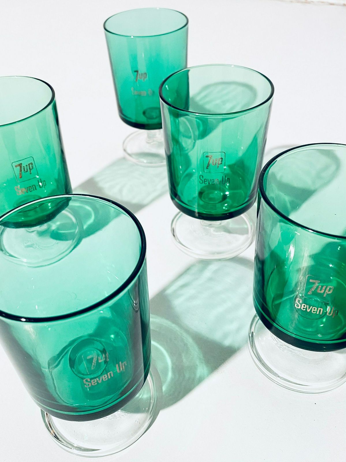 Five 7up Green Vintage Drinking Glasses / Made In France / Vintage Decor 70s photo Home Decor