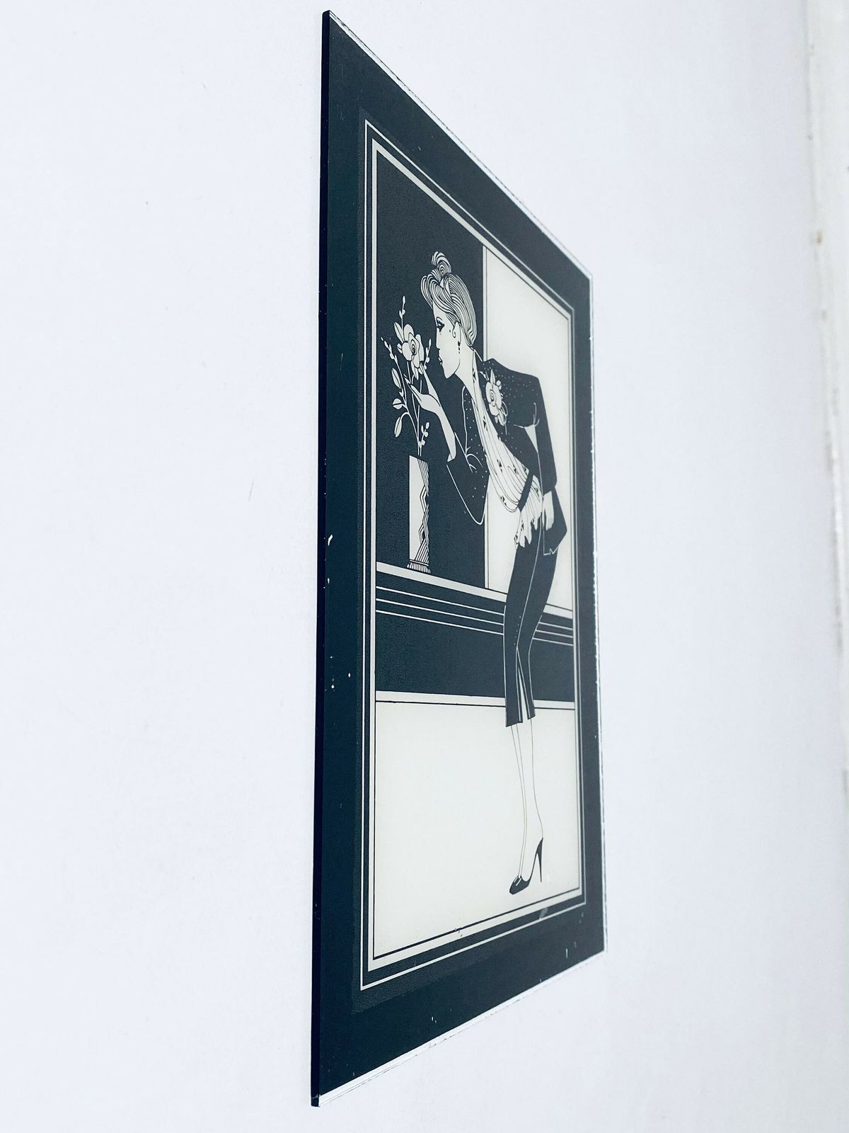 Art Deco Glass Picture Lady With Flowers Motif / 1920s France photo 110.0