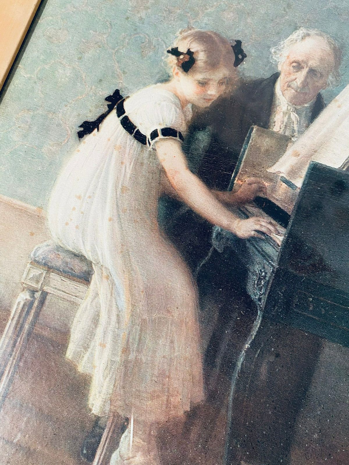 The First Piano Lesson By Jules Alexis Muenier Antique Wooden Picture Frame Print / Vintage Wall Hanging photo buy