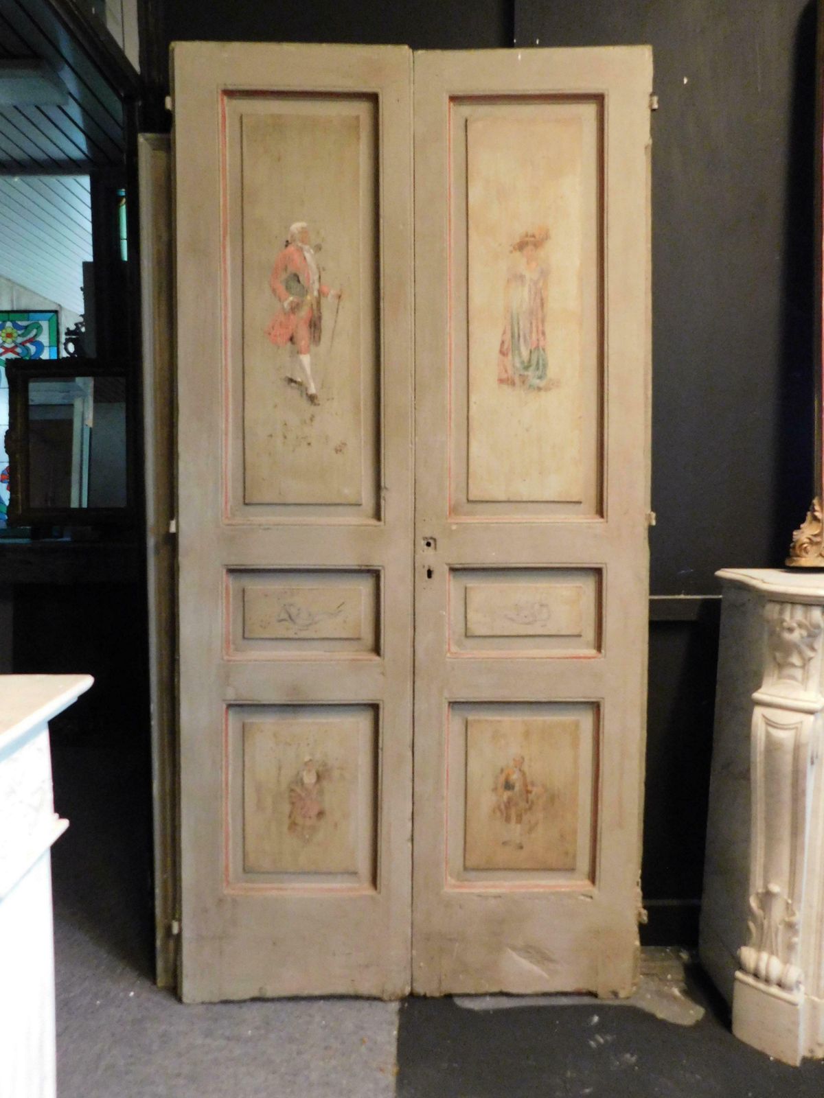 Set Of 2 Lacquered And Painted Double Doors With Figures, Italy photo furniture