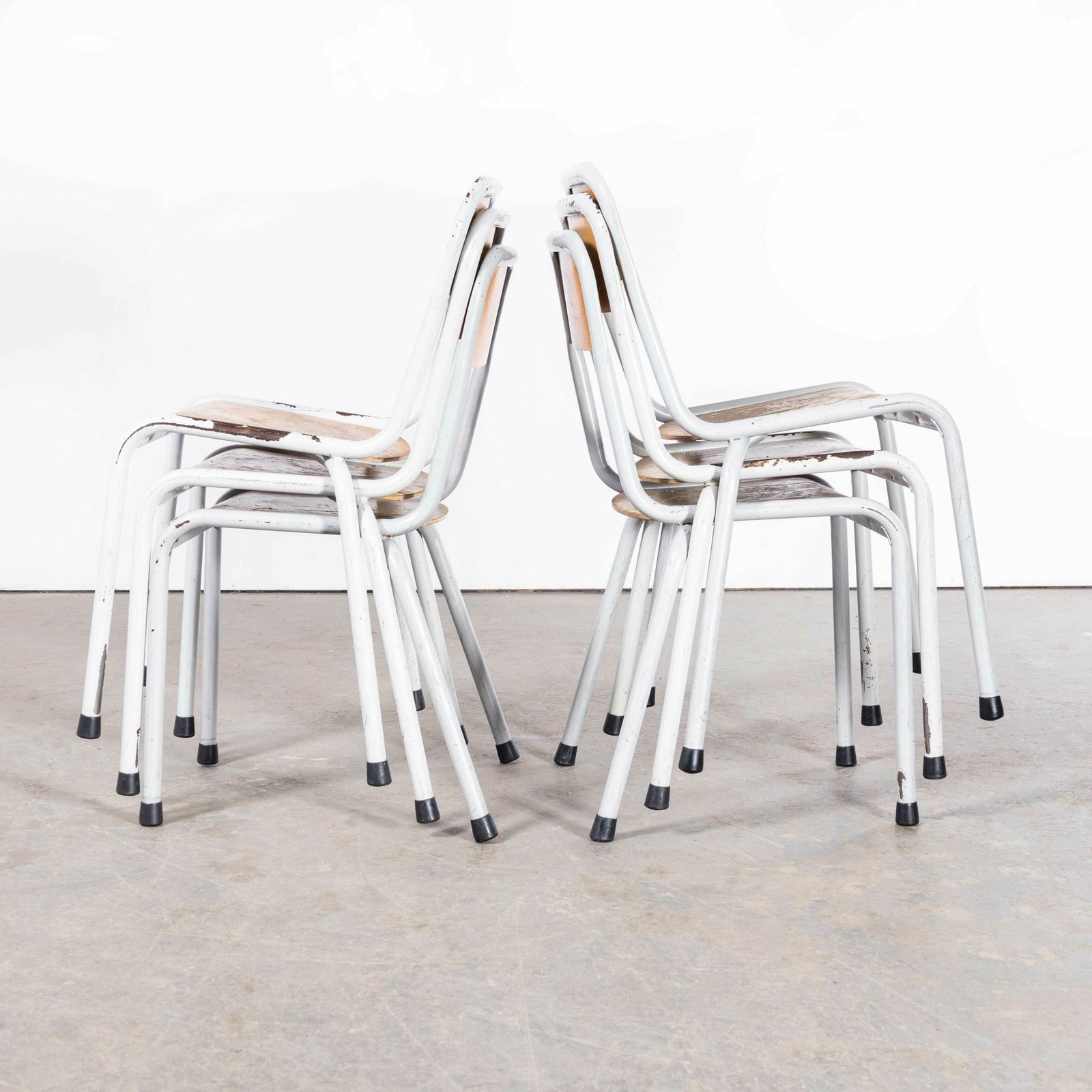 1950’s French Mullca D Back Light Grey Dining Chairs – Set Of Six photo for sale