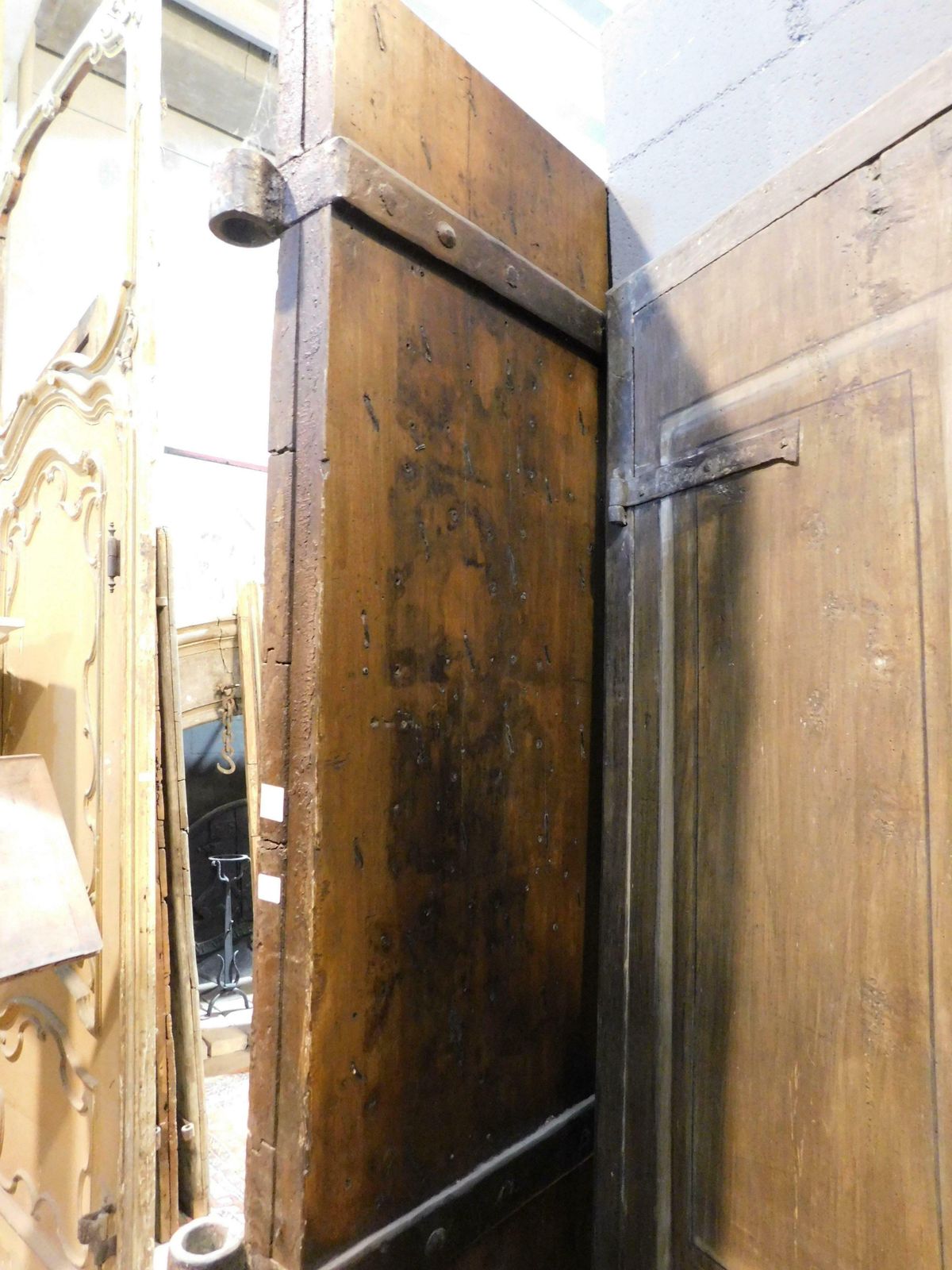 Old Rustic Entrance Door In Walnut With Nails, From Northern Italy photo buy