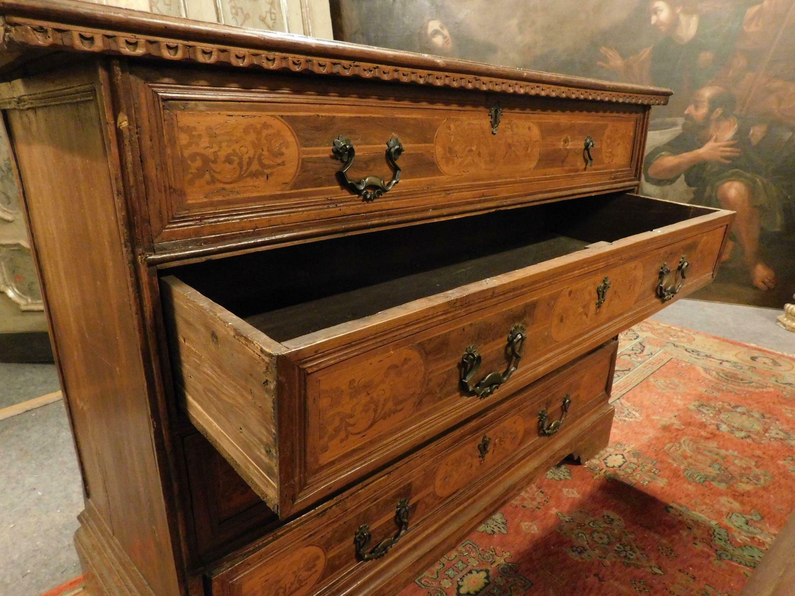 Chest Of Drawers / Flap In Walnut Inlay With Three Drawers, Italy photo buy