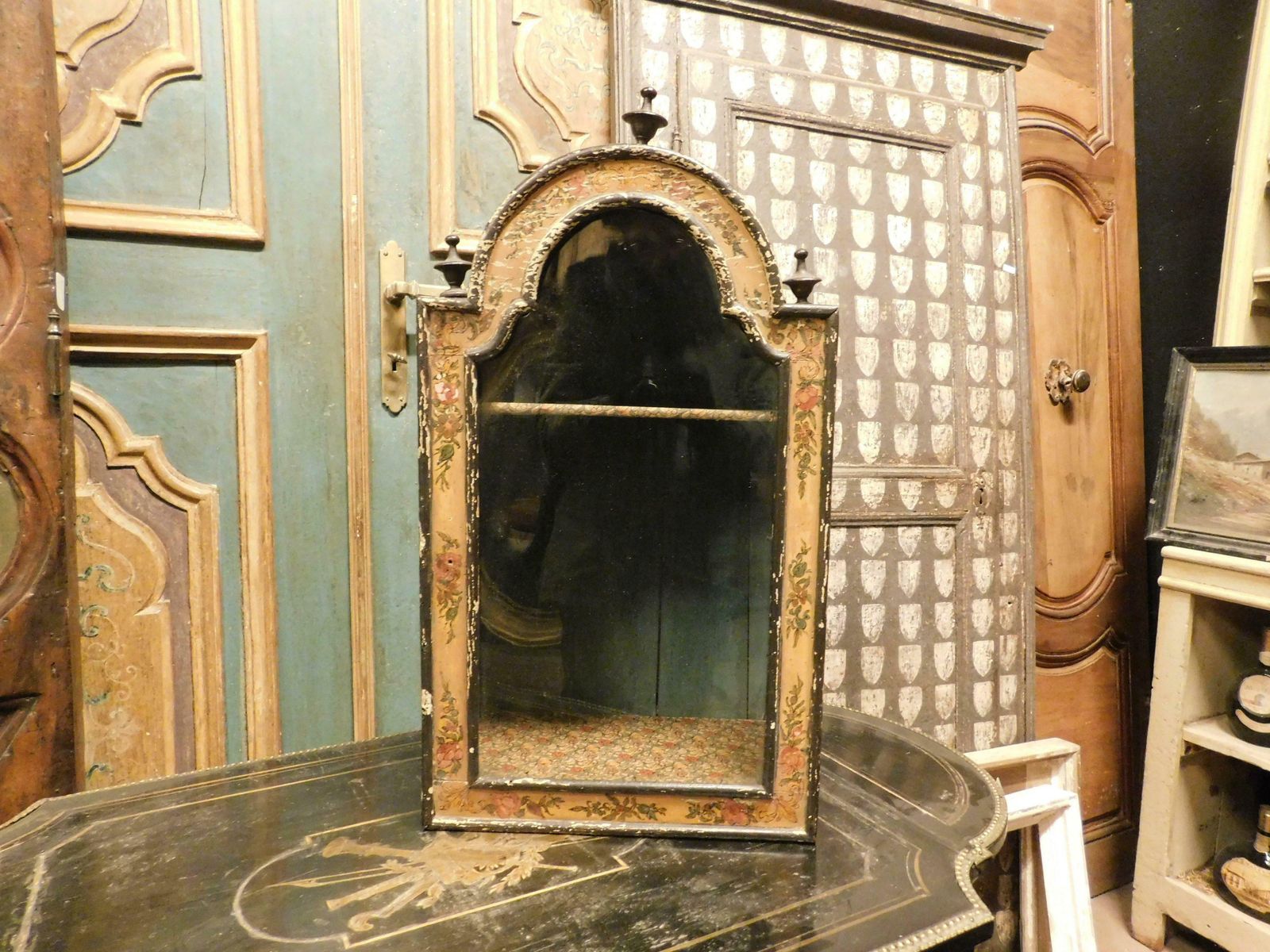 Small Bulletin Board, Showcase, Wall Niche, Hand Painted, Italy photo furniture