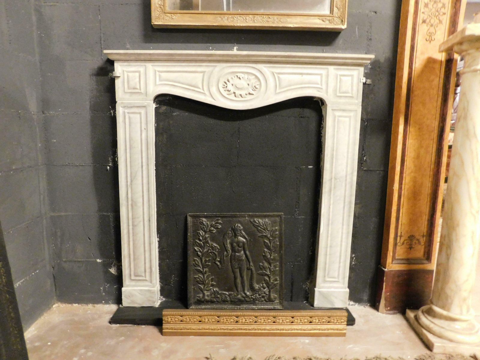 Fireplace Mantle Thin Frame, Carved In White Carrara Marble, Italy photo furniture