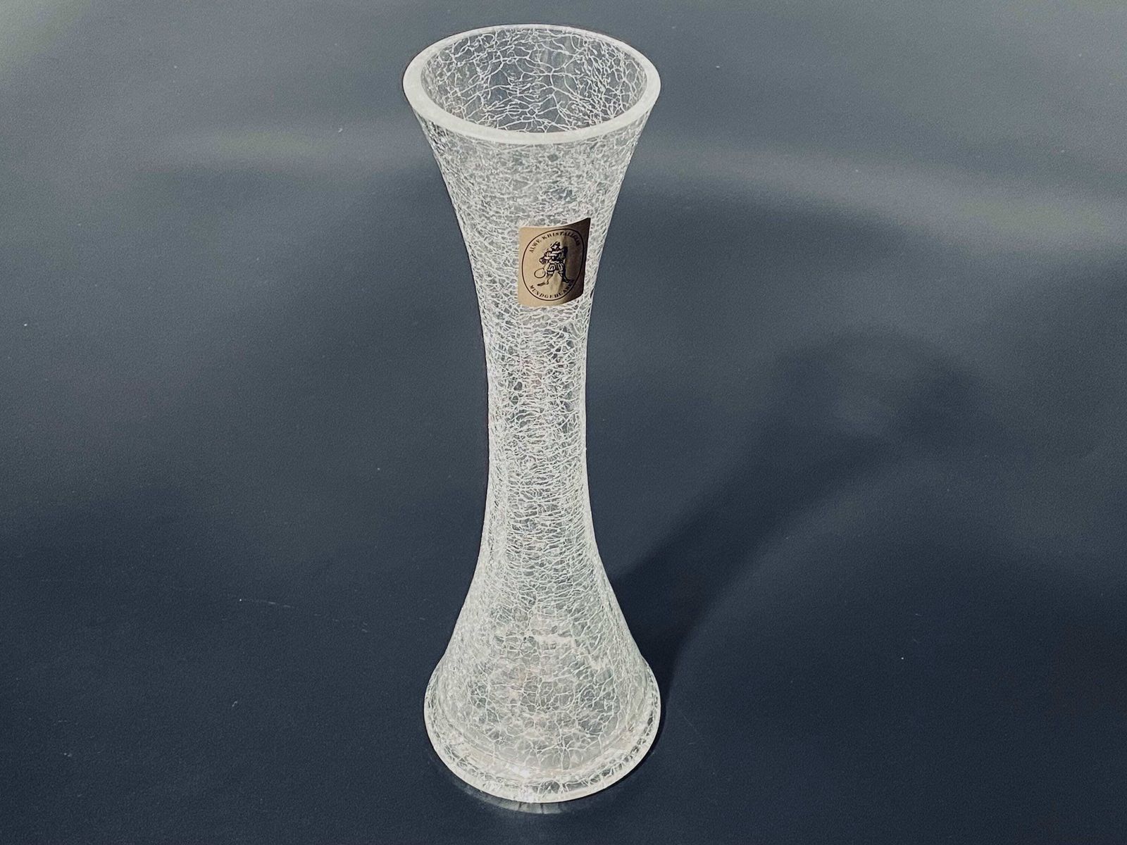 Tall Alwe Diablo Crystal Crackle Glass Vase 1970s / Art Deco Decor
