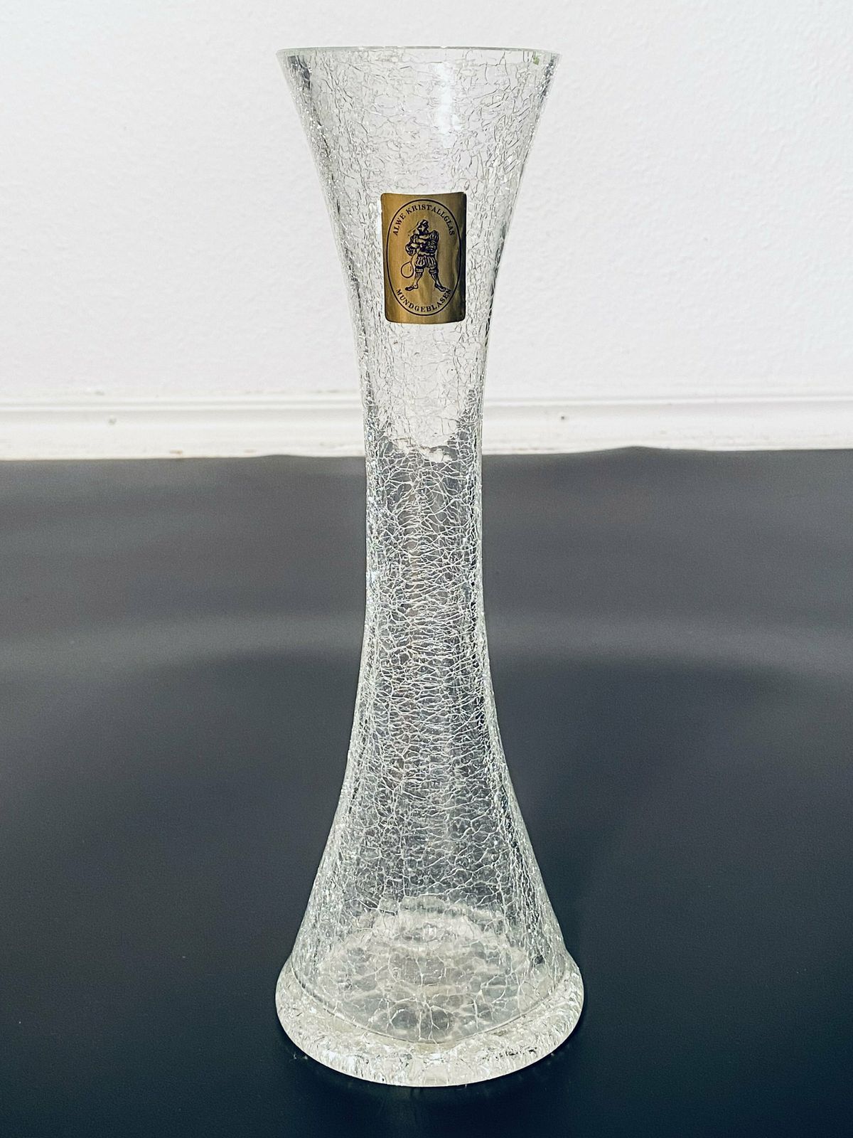 Tall Alwe Diablo Crystal Crackle Glass Vase 1970s / Art Deco Decor photo for sale