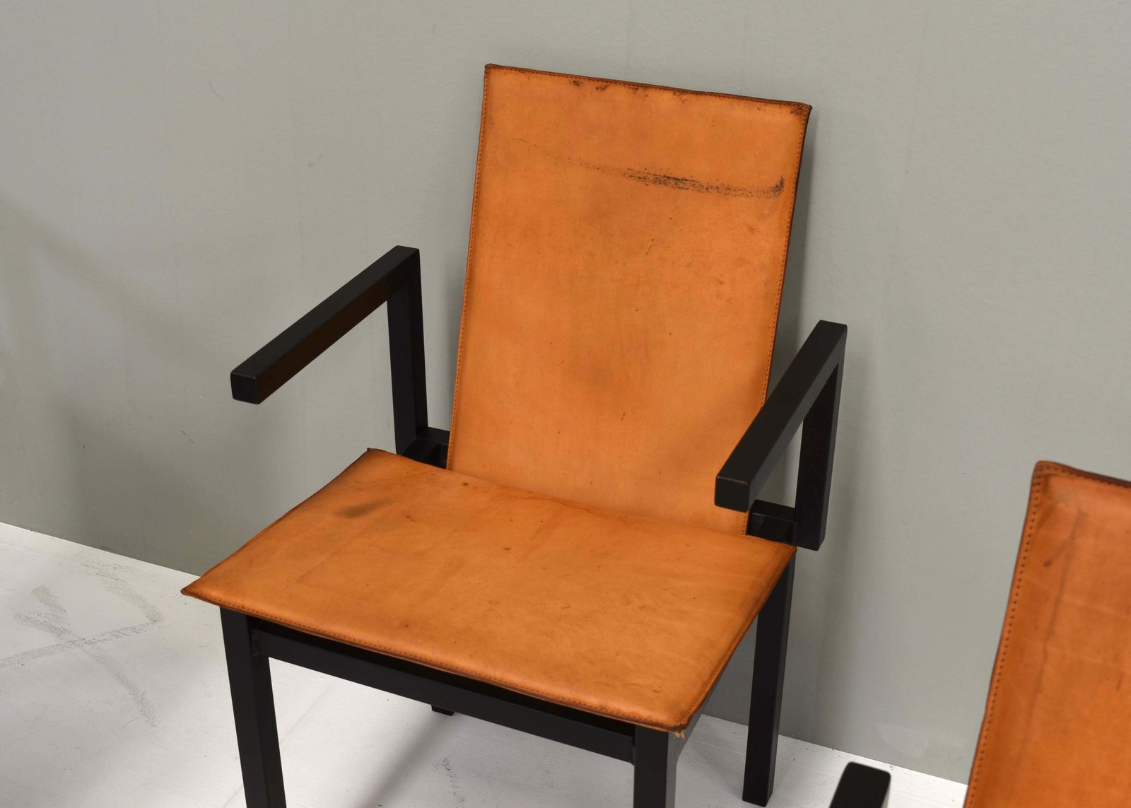 6926.0 Unique One Of A Kind Set Of Six Dining Chairs In Tan Cognac Leather, Circa 1970 photo