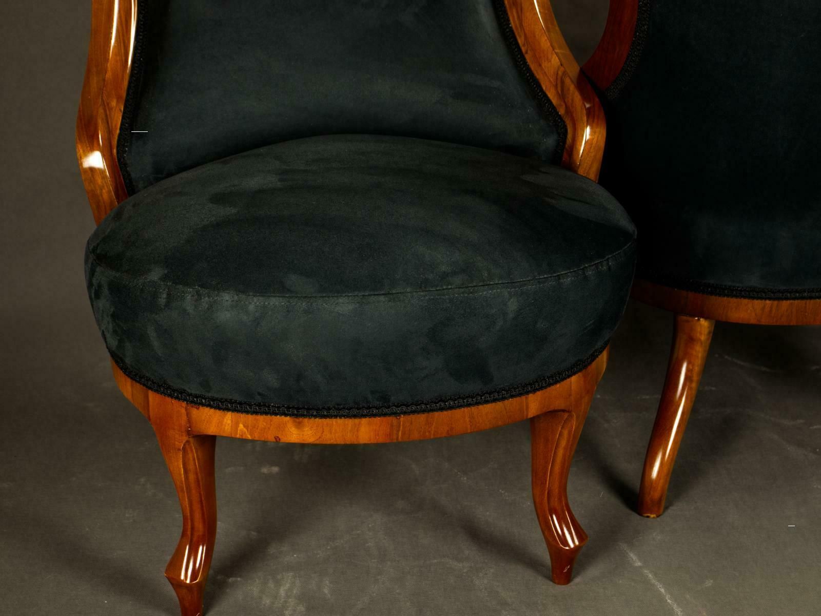 Furniture Fully Restored Pair Of Black Biedermeier Armchairs 19th Century photo