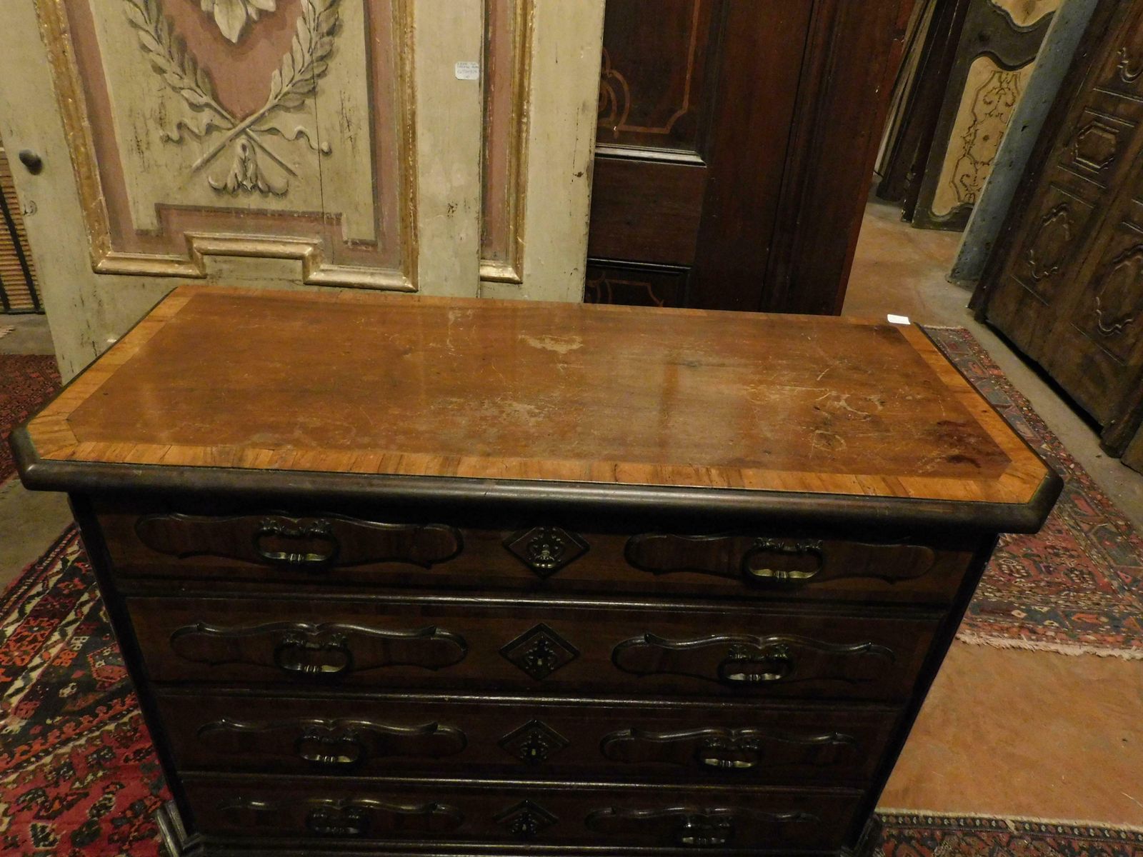 Antique Commodes, Chest Of Drawers Walnut Inlaid Briar, 18th Century Italy photo for sale