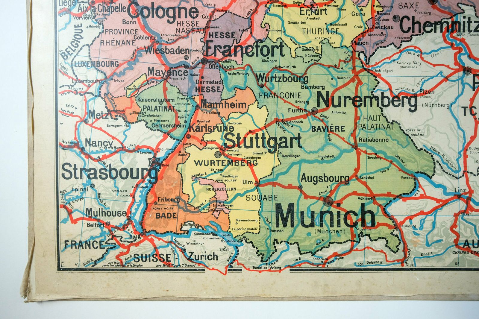 Original Mid Century Large Vintage French Educational School Wall Chart Germany Map Deutschland Vidal Lablache photo Art