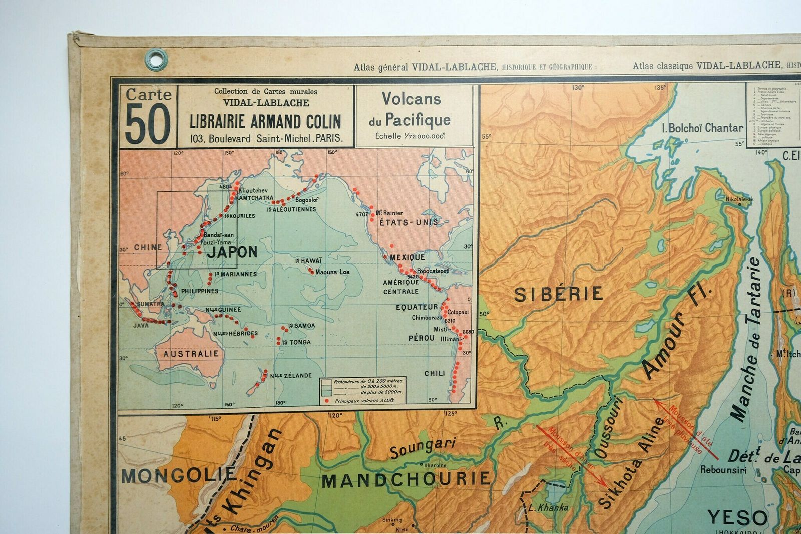 photo furniture Original Mid Century Large Vintage French Educational School Wall Chart Japan Korea Korean Peninsula Map Vidal Lablache