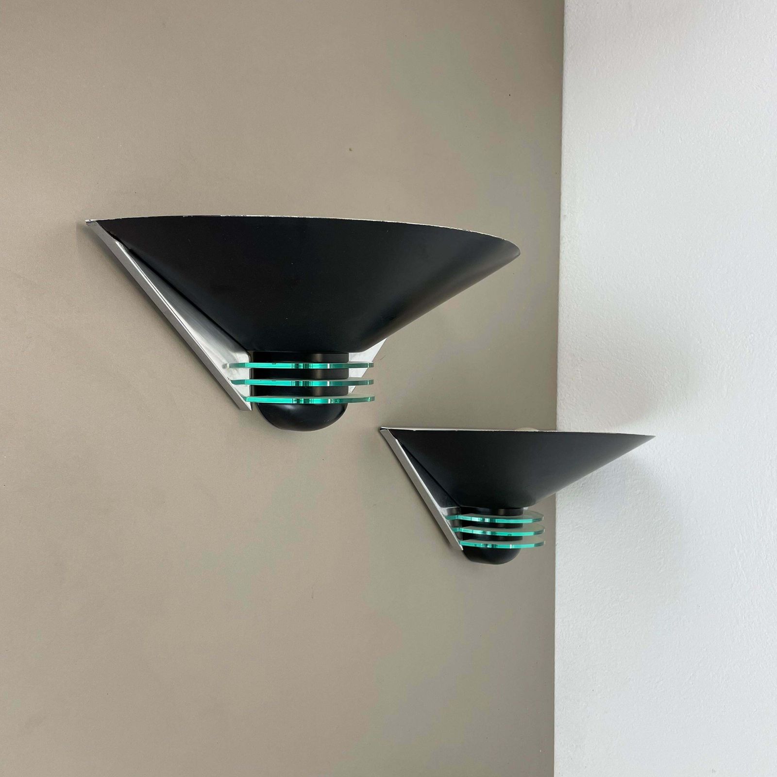 photo vinterior Set Of 2 Metal + Acryl Glass Post Modern Wall Light By Hustadt Leuchten, 1980s