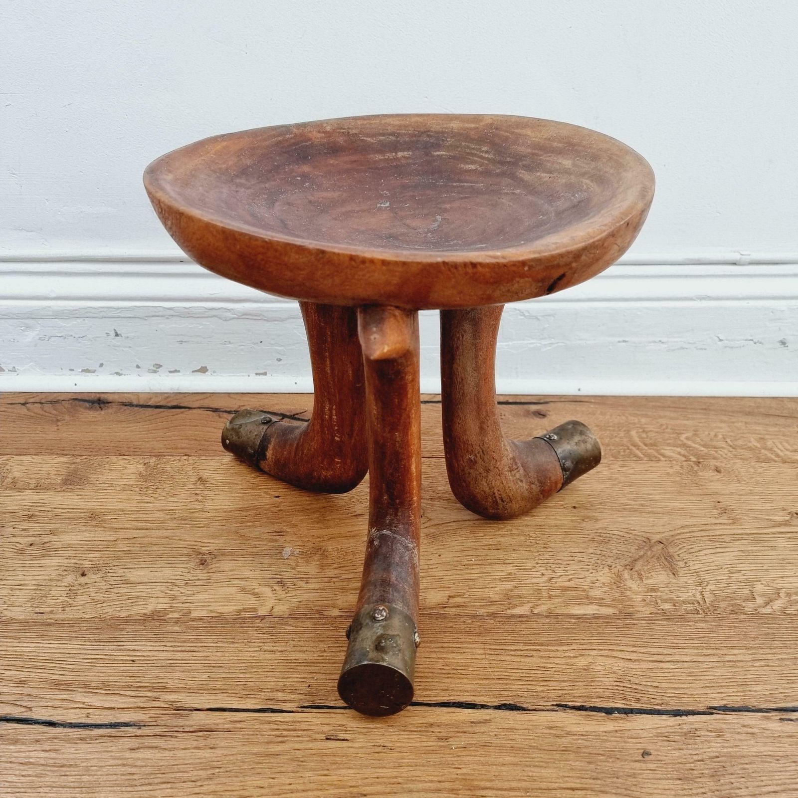 Tribal Stool With Brass Details, Southern Ethiopia, Early 20th Century photo for sale