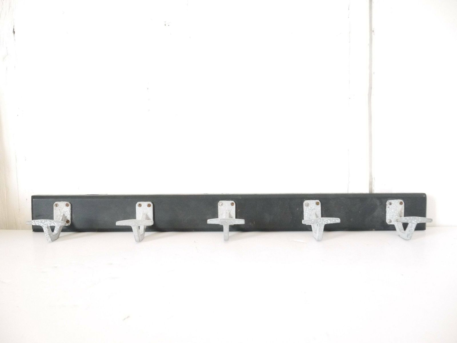 French Wooden Black Coat Rack Farmhouse Primitive Paint Extra Long