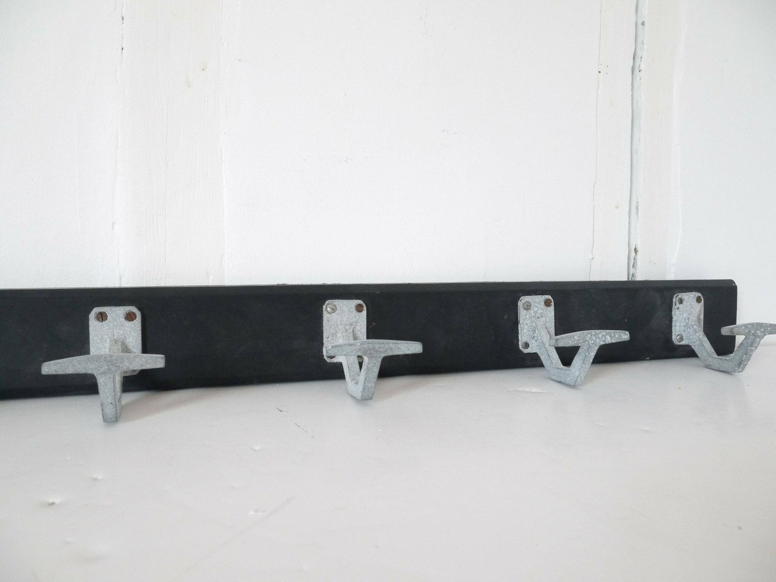 French Wooden Black Coat Rack Farmhouse Primitive Paint Extra Long photo vinterior