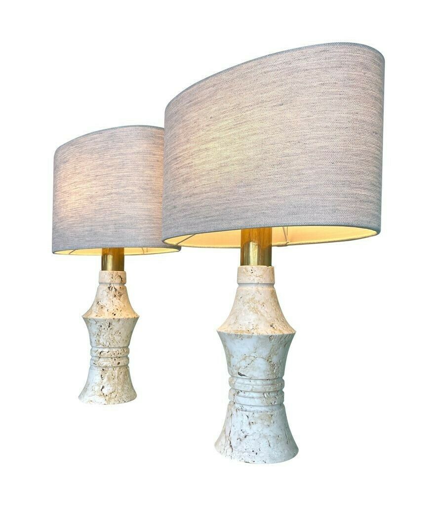 A Pair Of 1970s Sculptural Shaped Travertine Lamps By Fratelli Mannelli