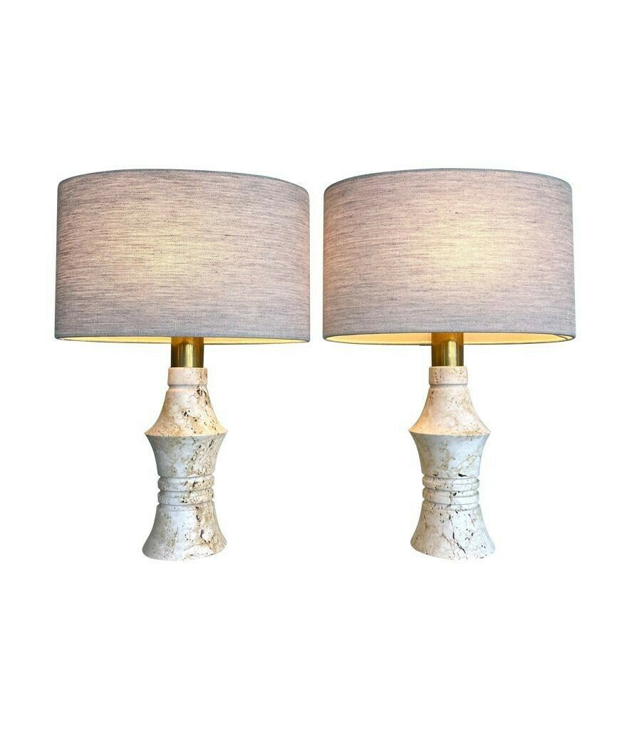 A Pair Of 1970s Sculptural Shaped Travertine Lamps By Fratelli Mannelli photo Lighting
