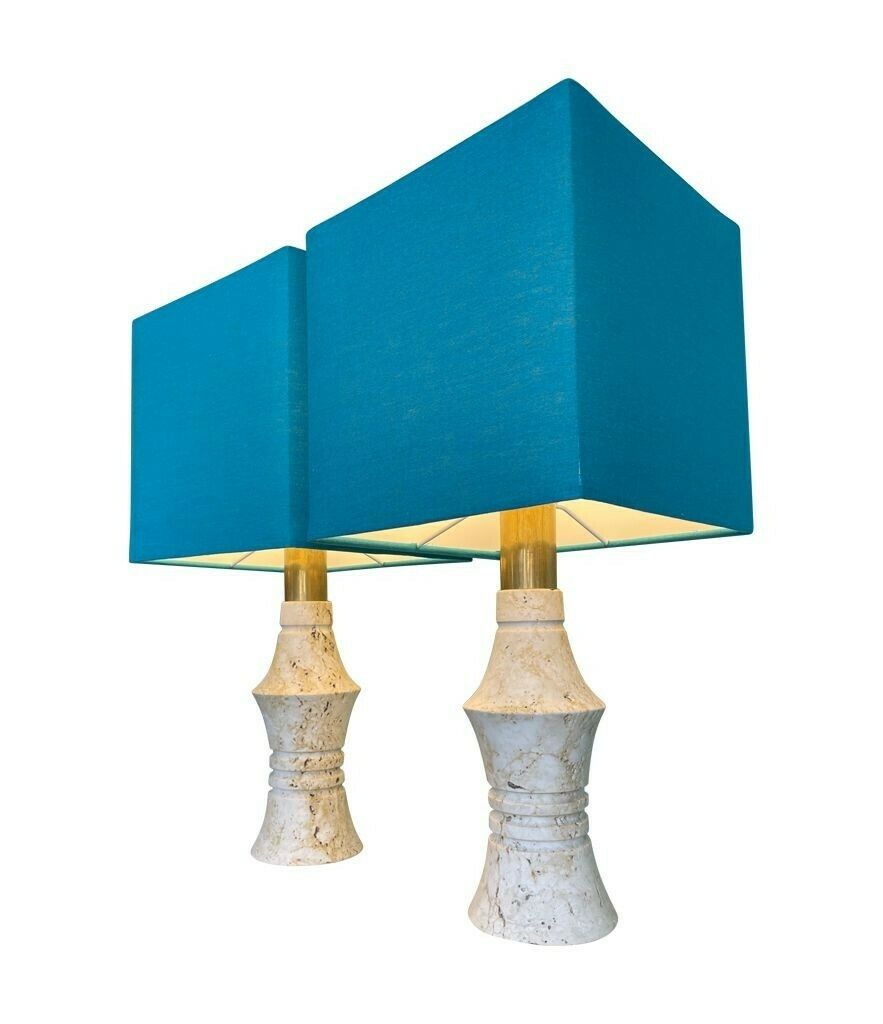 Lighting A Pair Of 1970s Sculptural Shaped Travertine Lamps By Fratelli Mannelli photo