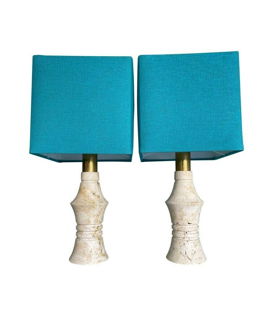 1650.0 A Pair Of 1970s Sculptural Shaped Travertine Lamps By Fratelli Mannelli photo