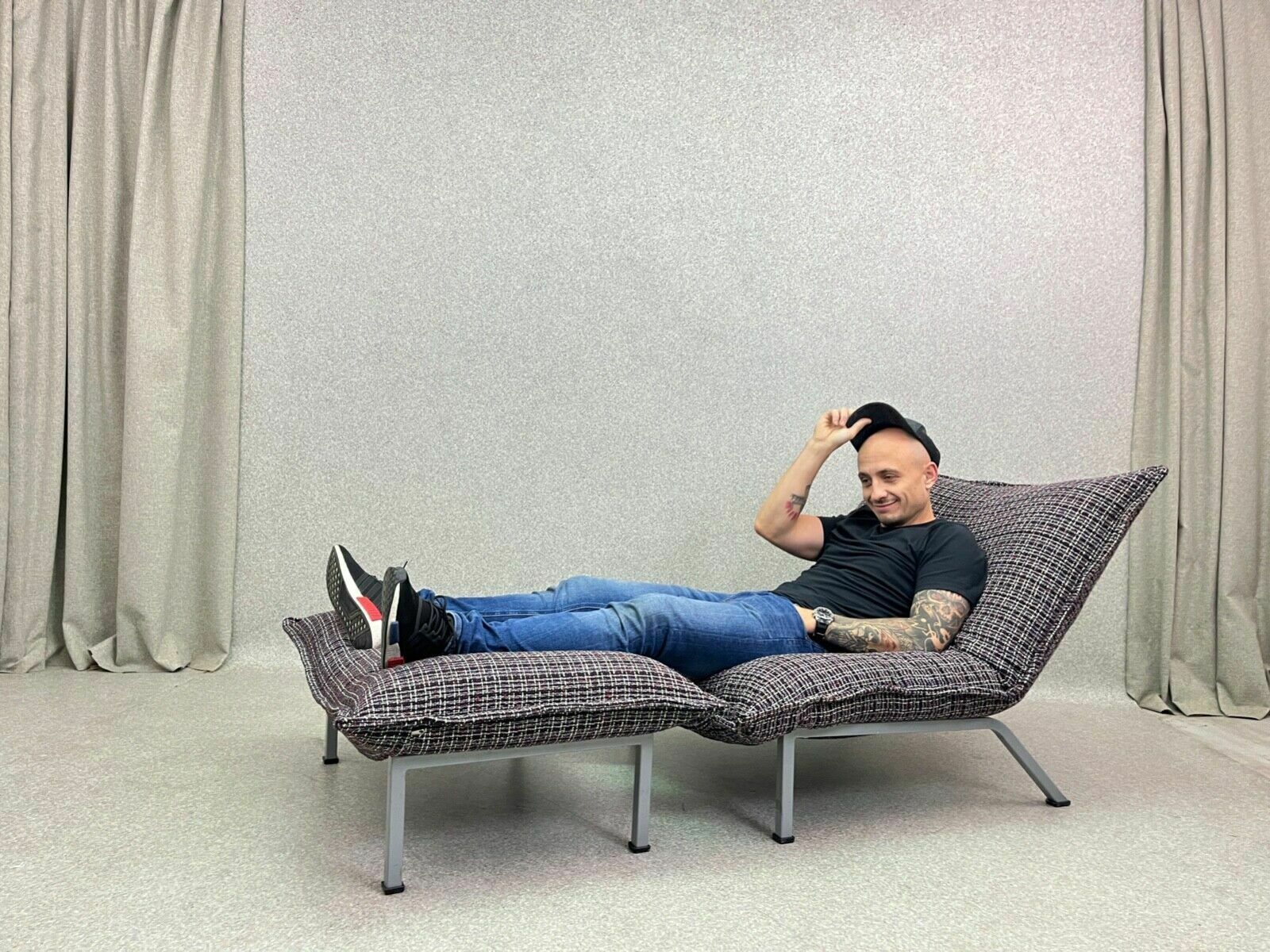 Furniture Vintage Pillow Chair And Footstool 1980s photo
