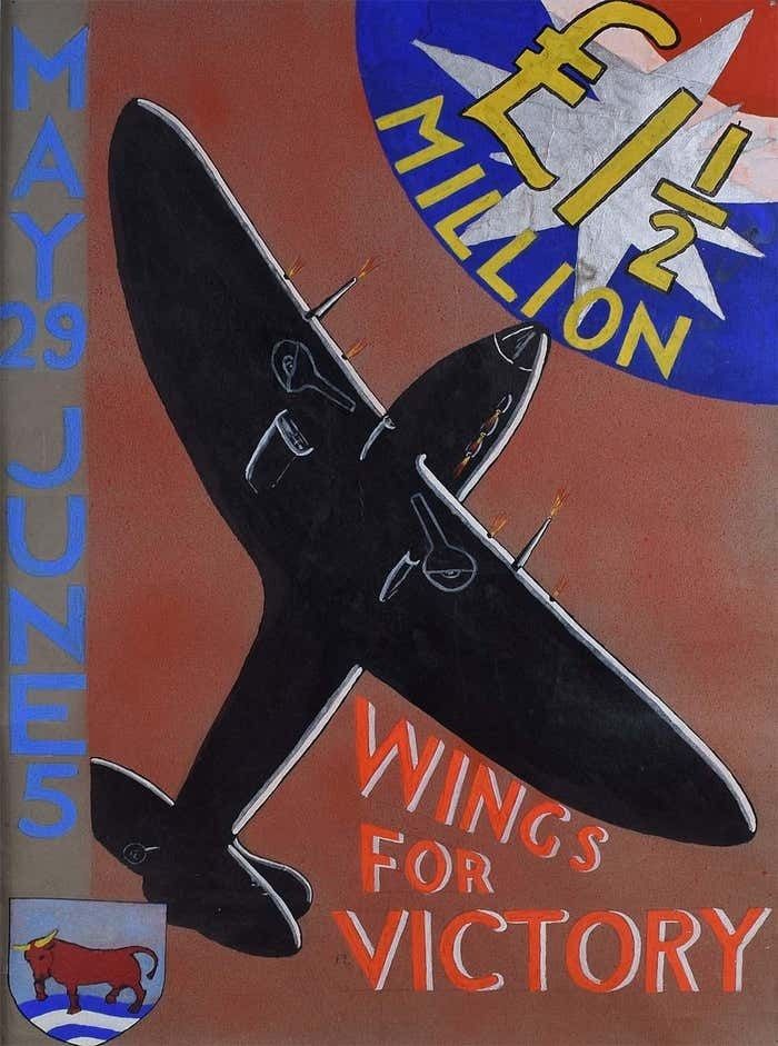 Ww2 Spitfire Oxford Wings For Victory Original Vintage Poster Design G