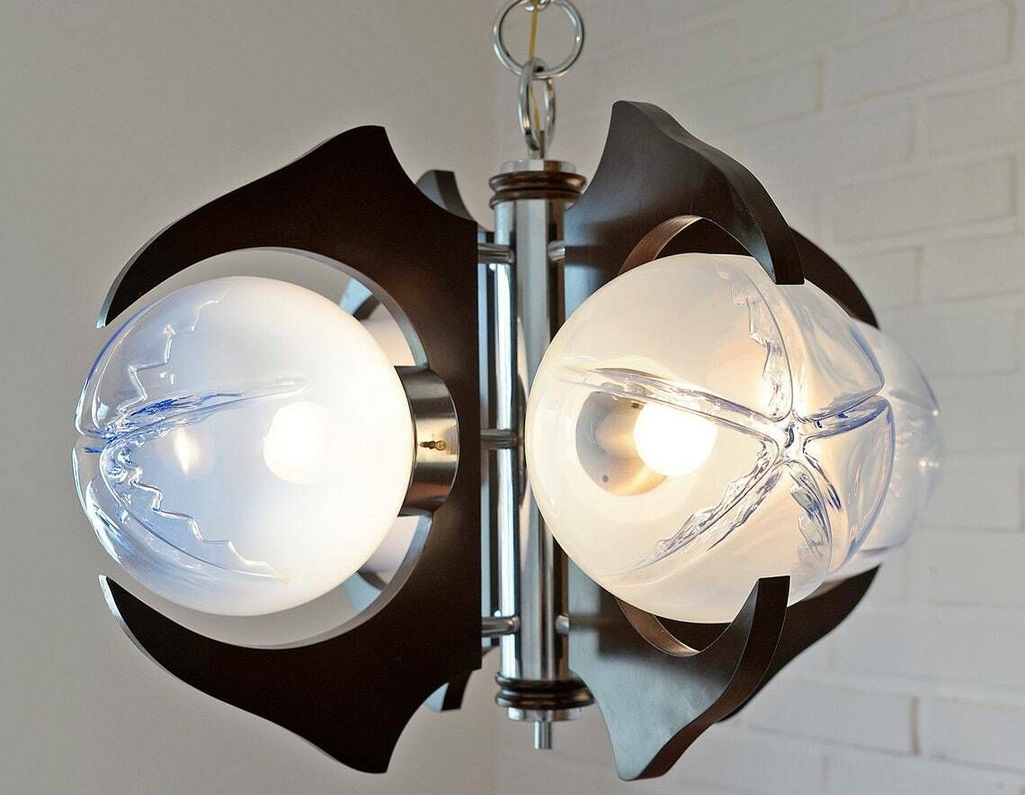 Vintage Pendant Light / Murano Mazzega Lamp / Light Fixture / Sputnik Brutalist / Mcm Chandelier / Mid Century Modern / Italy 1970s