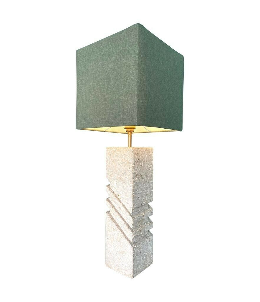 A Large Italian 1970s Sculptural Stone Lamp With New Bespoke Linen Shade photo vinterior