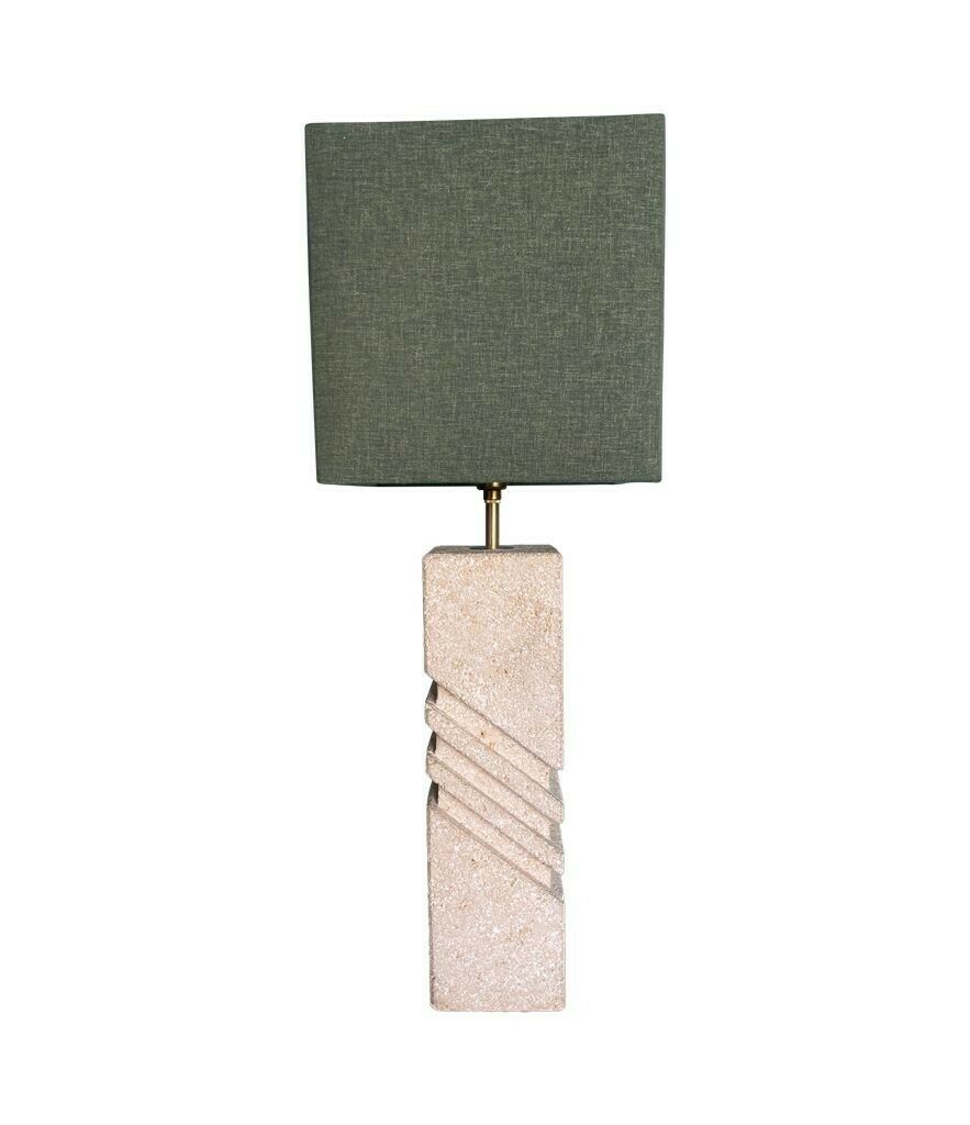 A Large Italian 1970s Sculptural Stone Lamp With New Bespoke Linen Shade photo vintage