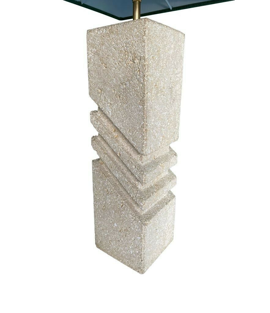 photo for sale A Large Italian 1970s Sculptural Stone Lamp With New Bespoke Linen Shade